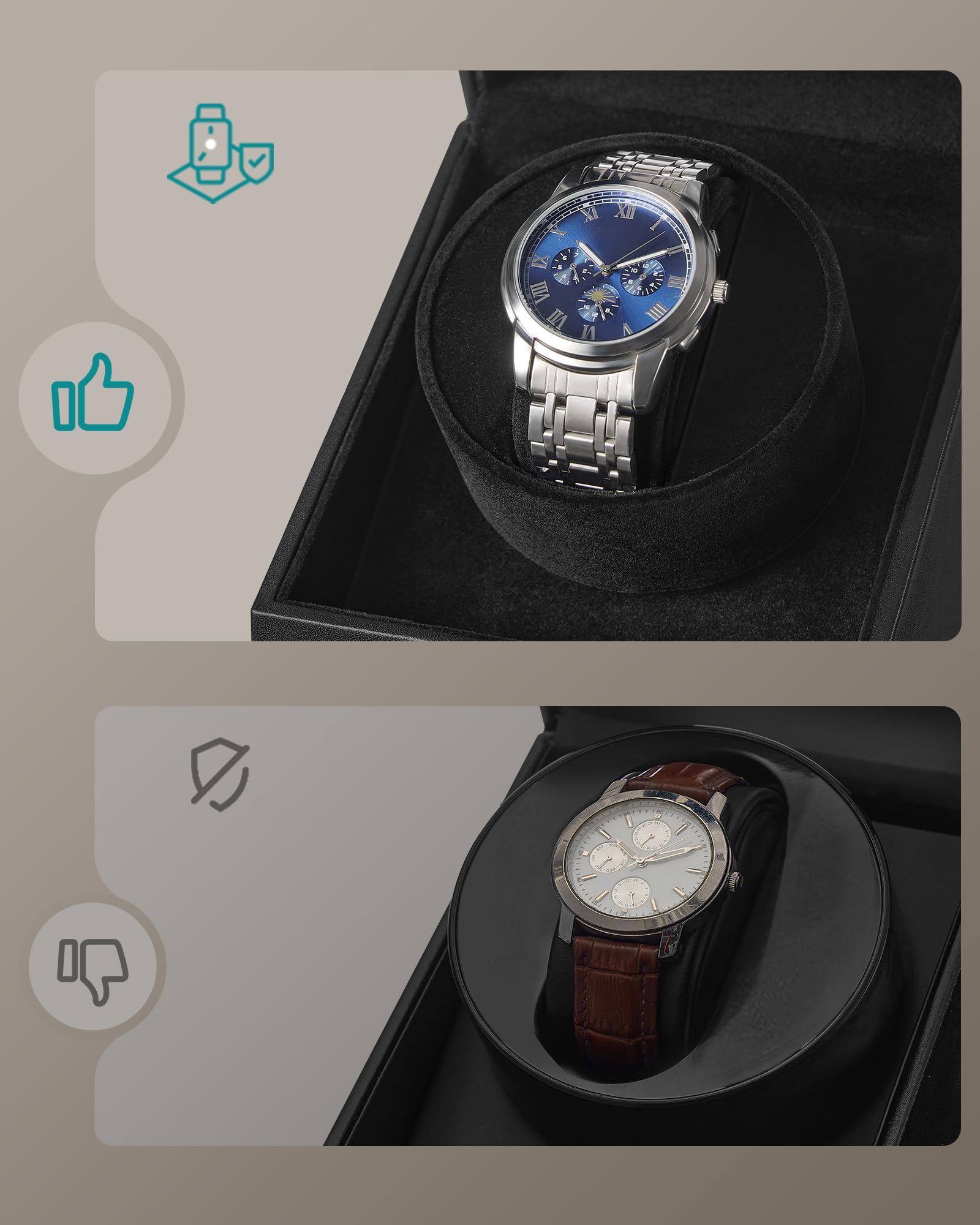 SONGMICS Zegarek, pudełko na zegarki, silnik premium, ze światłem LED, regulowana poduszka na zegarek, zamek, 4 tryby rotacji, kabel do ładowania USB C