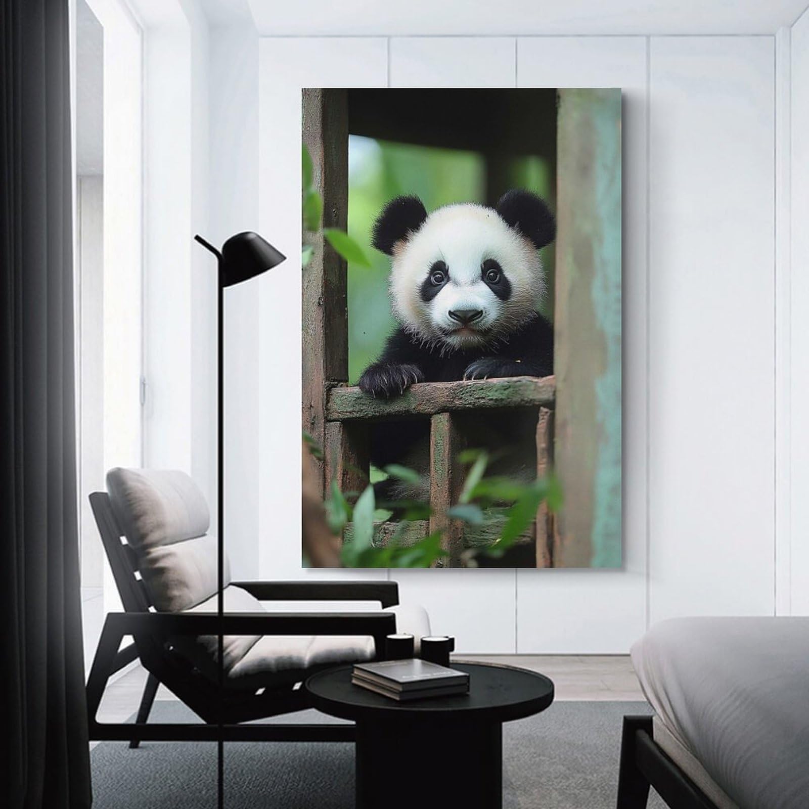 Junmoney Room Decor Wall Art Cute Panda Cub Peeking Out, 12x18inch(30x45cm), for Workspace Walls, Study Corners Or Bedrooms, A Smart Decor Choice for Study Walls