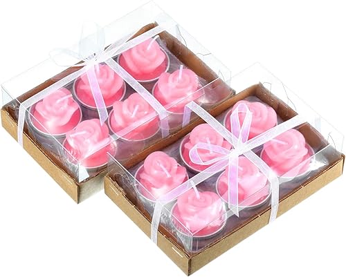 Miniatura 2 de TecUnite 12 velas de rosas hechas a mano, delicadas velas de rosas para San Valentín, spa, fiesta, boda, regalo para decoración del hogar (rosa)
