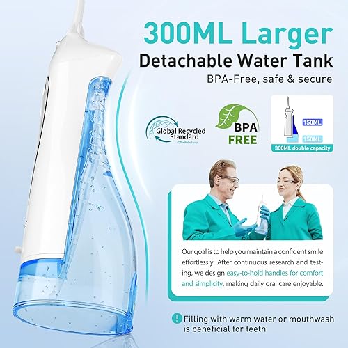 Miniatura 3 de COSLUS Hilo Dental de Agua para Dientes: Irrigador Oral Portátil Inalámbrico 300ML Recargable Limpiador de Irrigación para Viajes IPX7 Impermeable