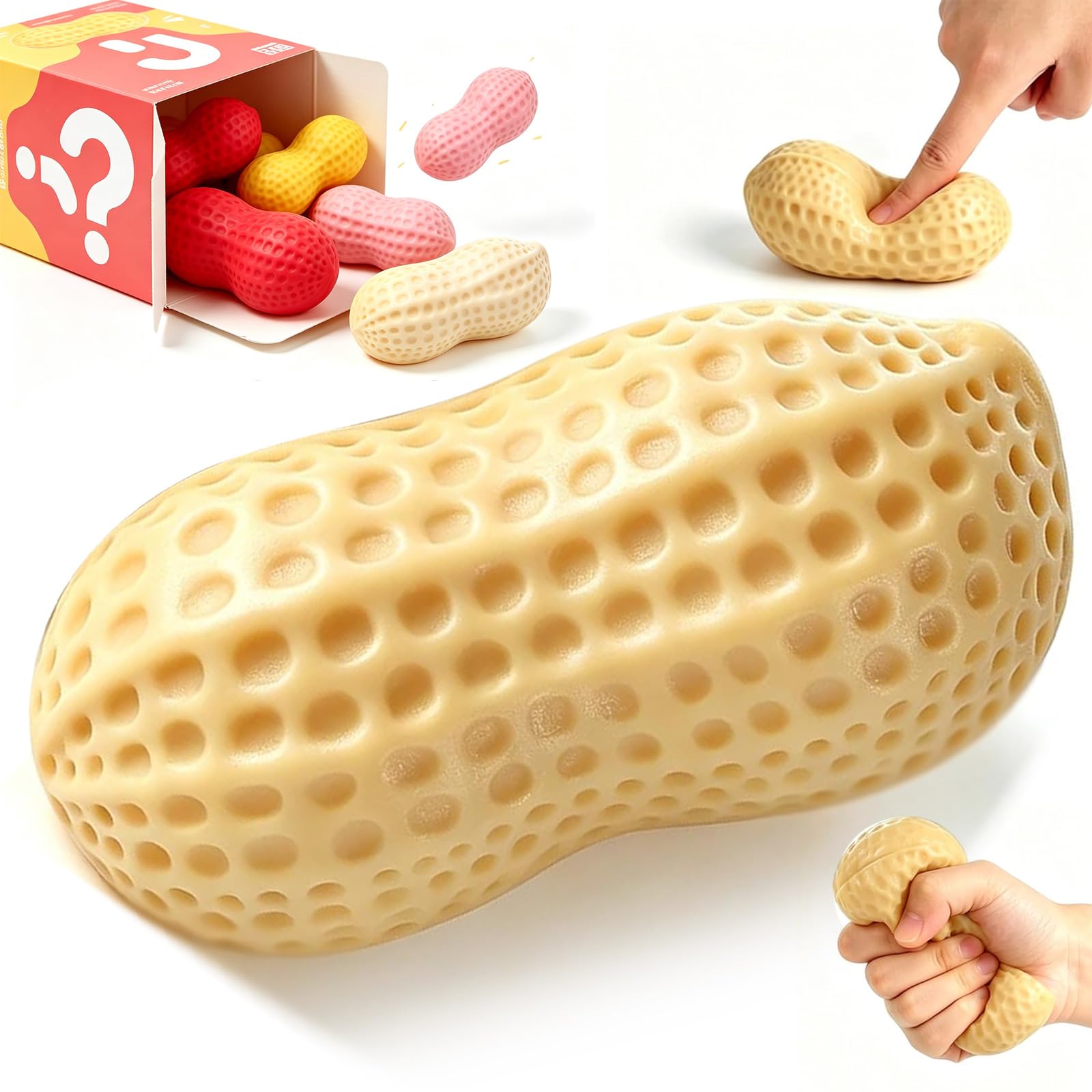 Peanut Squishy Fidget Toys, Crunchy Peanut Squishy TPR Stress Relief Balls (Random Color)