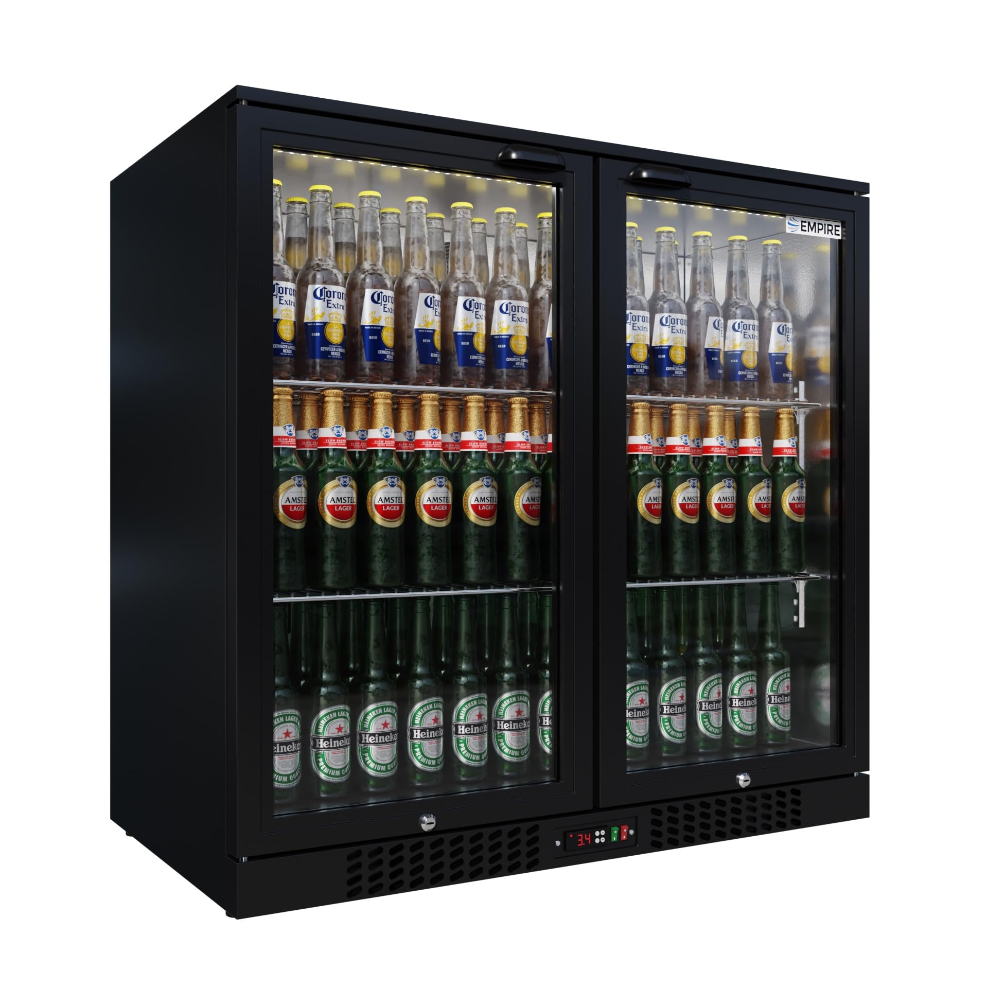 Empire Commercial Hinged Double 2 Door Back Bar Bottle Display Cooler Fridge Chiller Beer Wine - Next Working Day Delivery Available