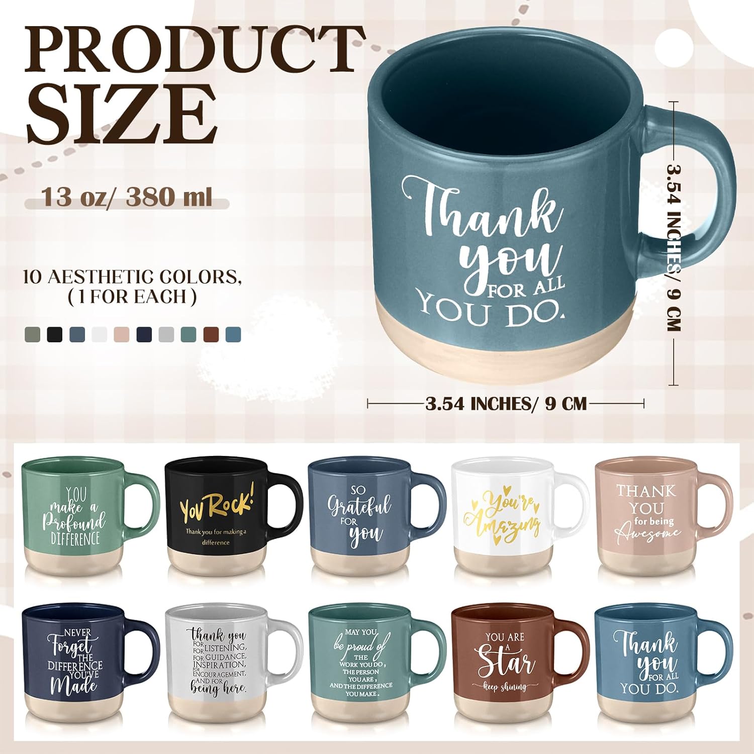 10 Pcs Thank You Mugs Bulk Appreciation Gifts for Employee Coworkers Staff Teachers Motivational Ceramic Coffee Mugs Thank You Farewell Going Away Gifts for Coworkers(Classic) - Image 2