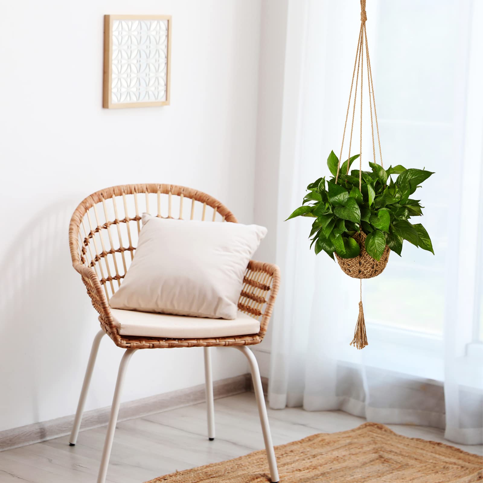 Makramee-Pflanzenaufhänger Aus Jute (2 Stück) – Handgefertigter Boho-Hängekorb Für Blumentöpfe Mit S-Haken, Ca. 105 Cm Lang