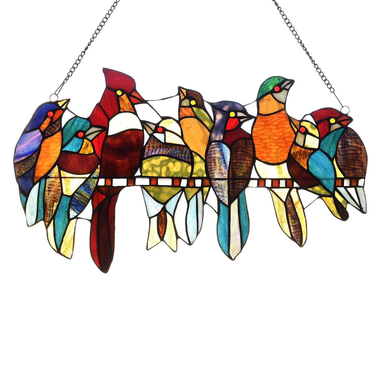 Infront Stained Glass Birds Window Hangings 9 Multicolor Birds on a Wire Suncatcher Birds Lovers Gifts Decor for Home Office