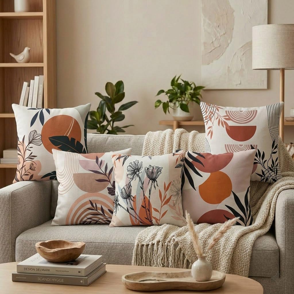 Reversible Cushion Cover 24 inch x 24 inch 5 piece- Premium Stitched Sofa Pillow Cover Set with 10 Unique Bohemian Printed Designs & Invisible Zipper-image-16