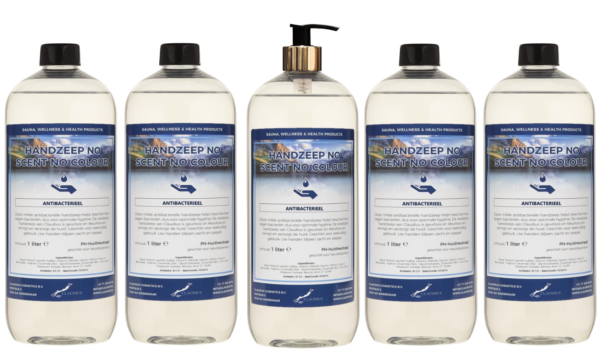 Handseife No Scent No Colour 5 x 1 Liter mit Goldpumpe (transparent)