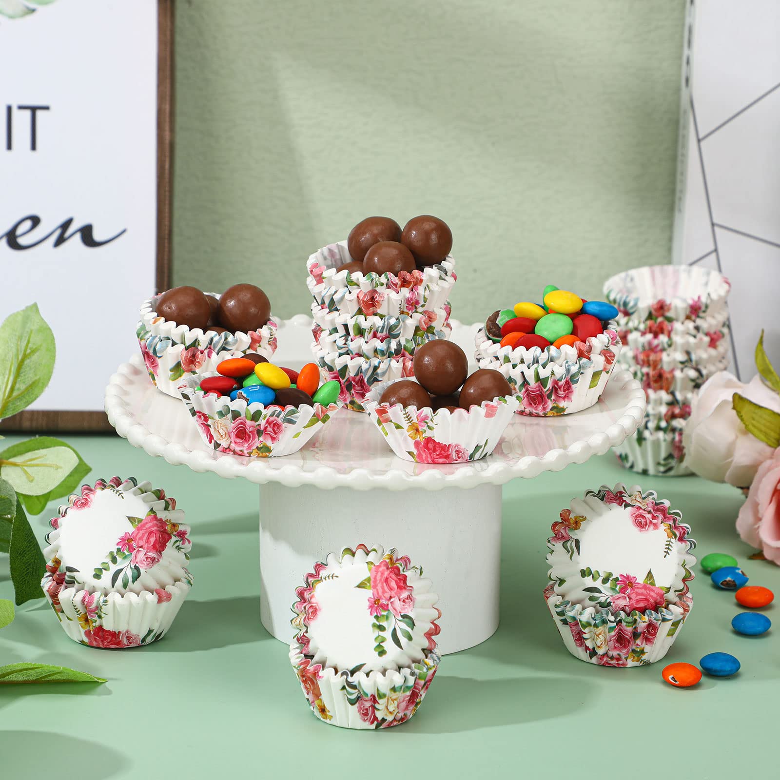 600-Pack Floral Cupcake Liners - Assorted Pastel Colors, Mini Muffin Size, Greaseproof Paper - View #13