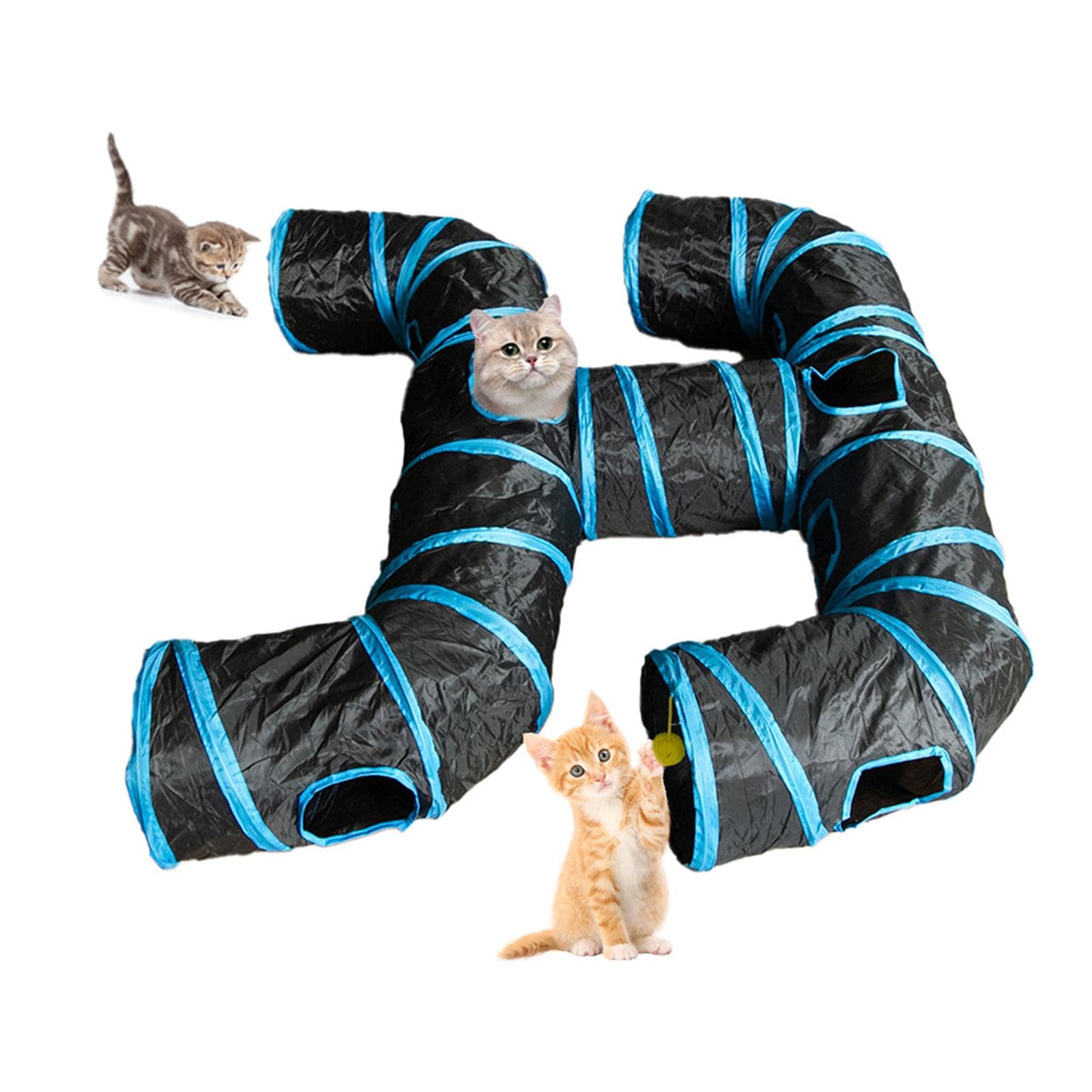 Tunnel pour Chat Pliable, pour Animaux de Compagnie, Tube de Jeu, Multifonctionnel, Léger, Cachette D'entraînement, Jeu de Balle, Espace de Jeu et, Bleu Noir