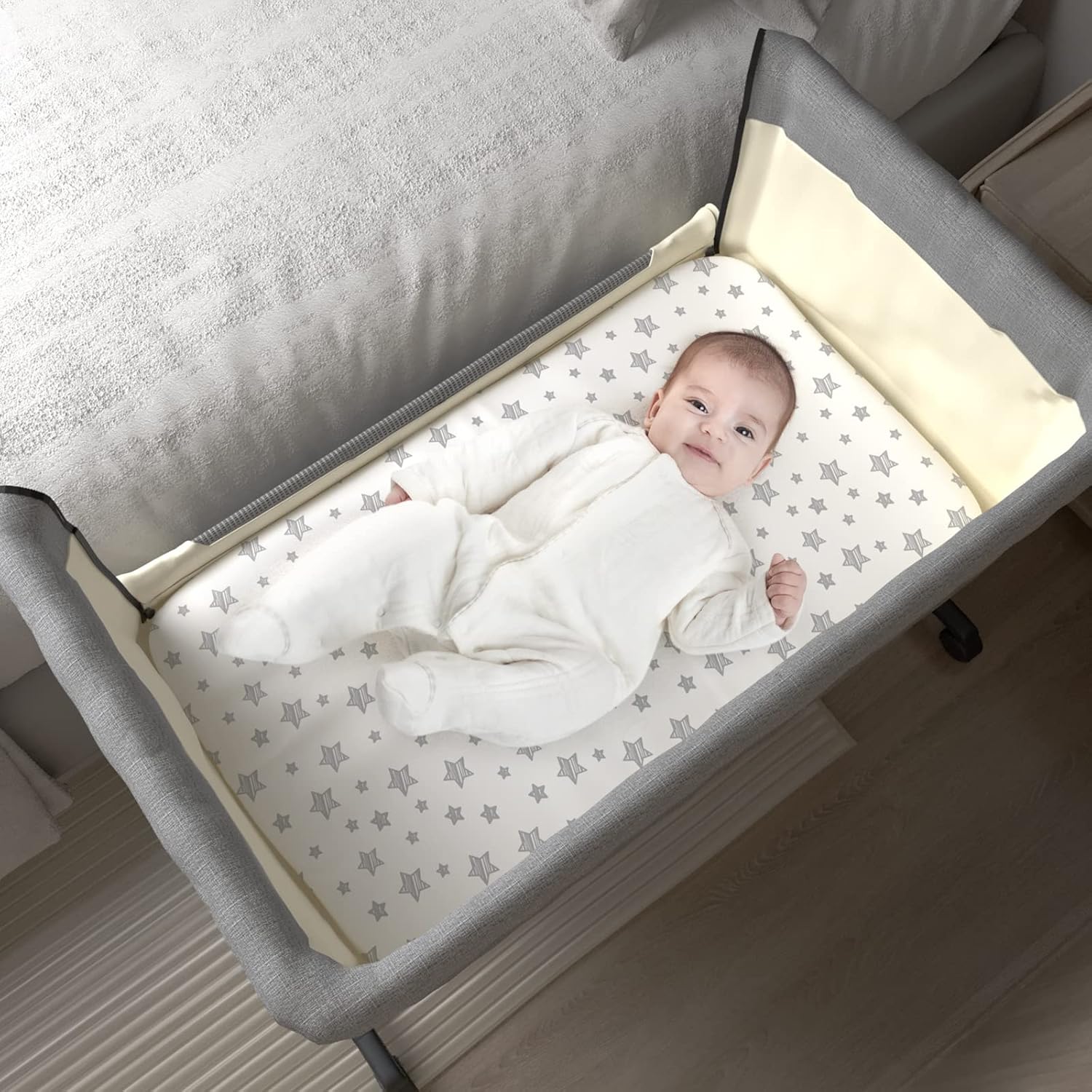 Bassinet Sheets for Baby Boys Girls 4 Pack(33" x 20"), Compatible with AirClub, Mika Micky, Baby Delight, Dream On Me, Koola Baby, AMKE and Other Rectangle Bassinet Mattress, Grey