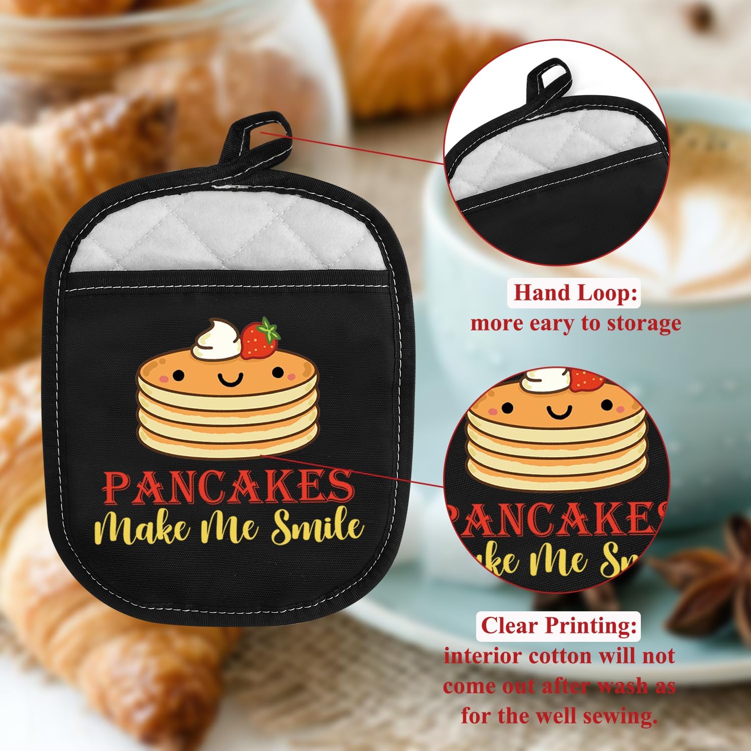 VAMSII Breakfast Food Lover Gift Pancake Maker Pot Holder Hot Pads Pancake Lover Oven Mitt with Pocket Kawaii Pancake Gift (Pancake Maker P)