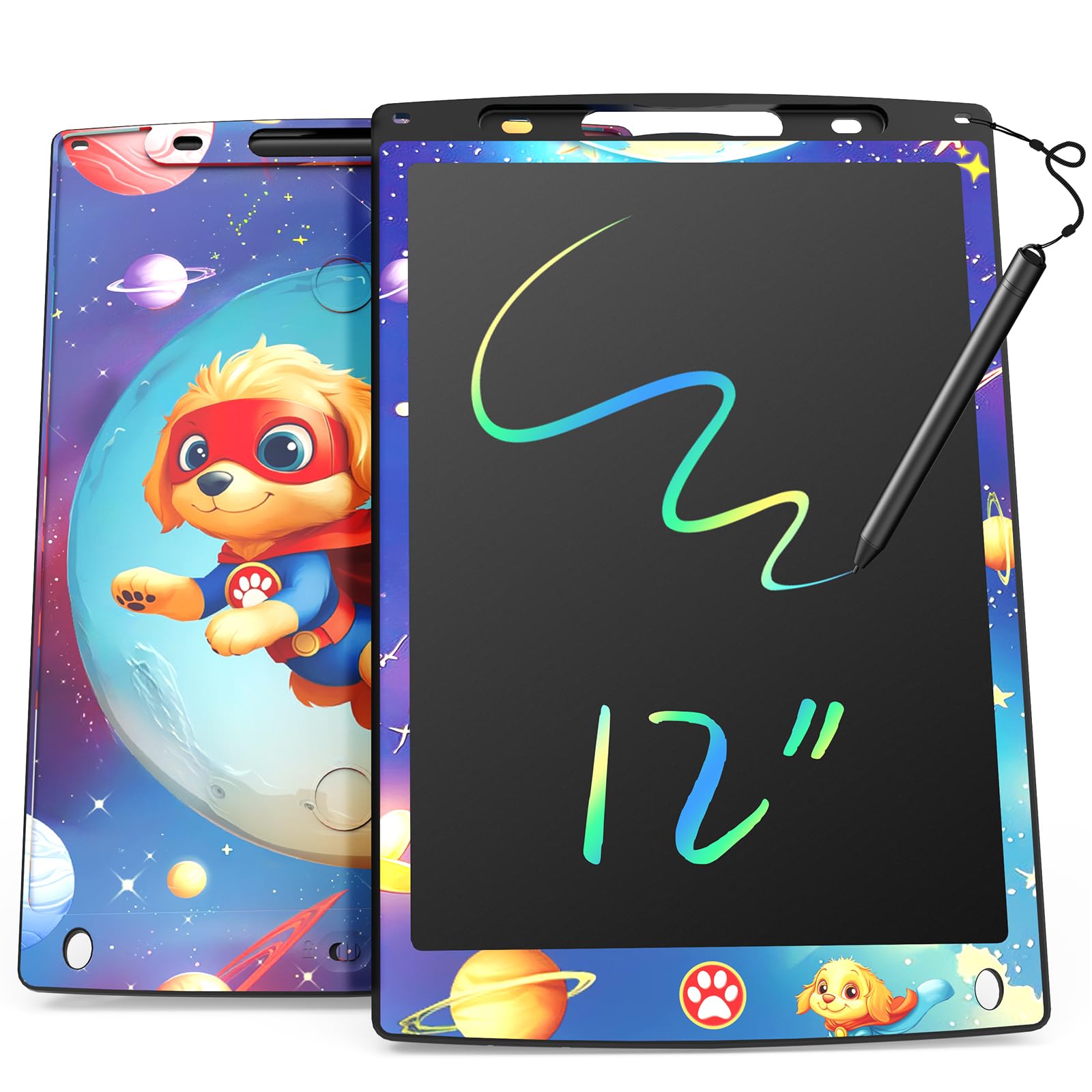 HOMESTEC Kids LCD Writing Tablet, Colourful Drawing Board Educational Travel Toys for Boys and Girls Age 2+, Space Dog Version