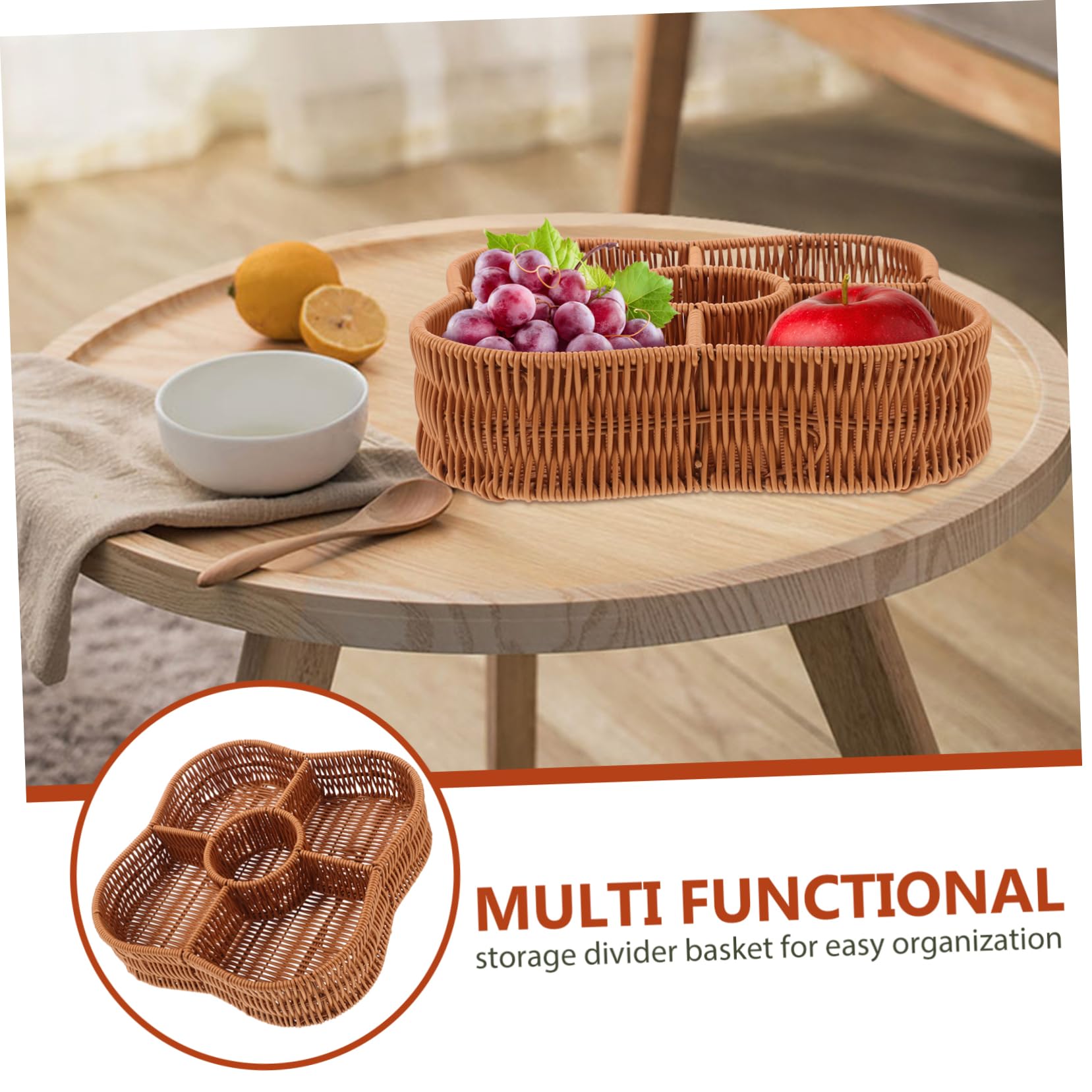 Cabilock Cesta Tejida de Plástico para Frutas Separadores, Estilo Rústico | Uso Doméstico en Salón y Mesa Auxiliar, Solución de Almacenaje Multifunción, para Alimento y Decoración