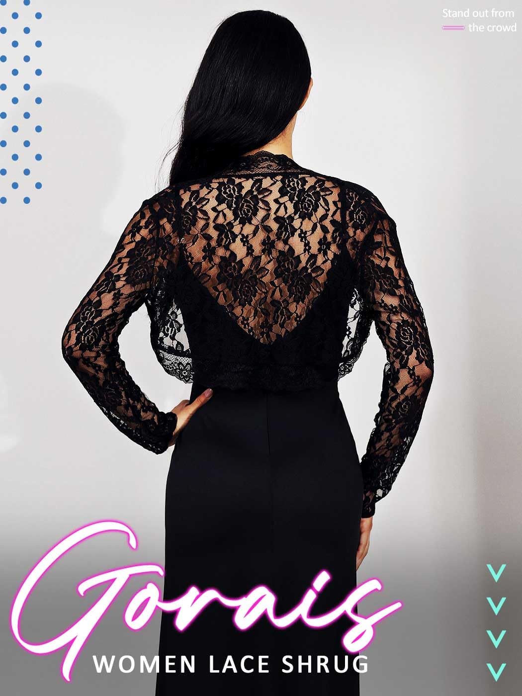 GORAIS Lace Shrug Womens Bolero Jackets for Evening Dresses Long Sleeve Wedding Shrugs for Bride and Bridesmaids - Image 2