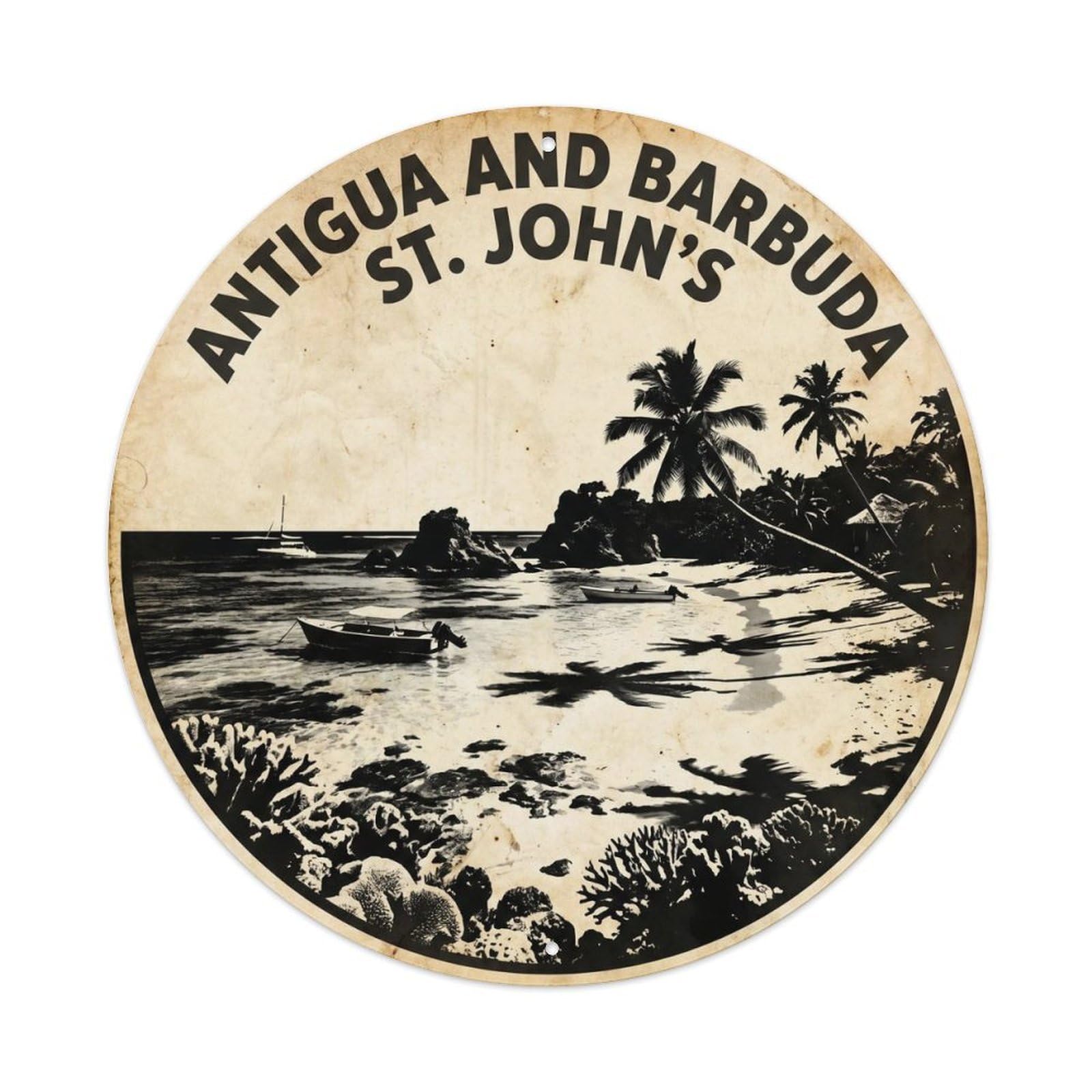 Olhnbad 08X08inch Style Antigua And Barbuda Saint John Lagoon Coast Black White Metal Tin Sign