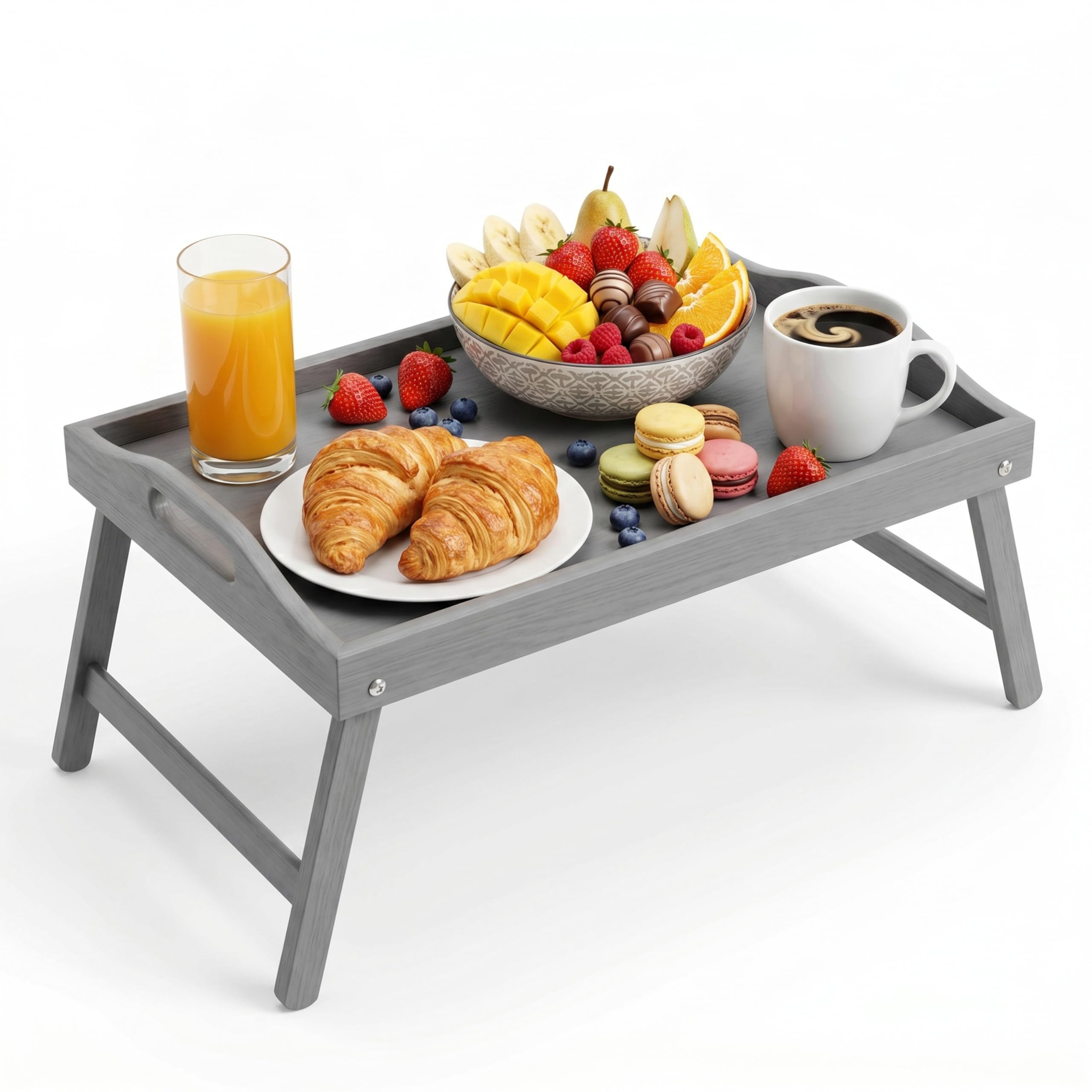 Fusion Food Bamboo Bed Tray Table With Foldable Legs & High Edges Multipurpose Lap Desk Free Standing Wooden Desk For Breakfast In Bed Sofa Snack Trays Strong Durable Laptop Stand Easy to Clean