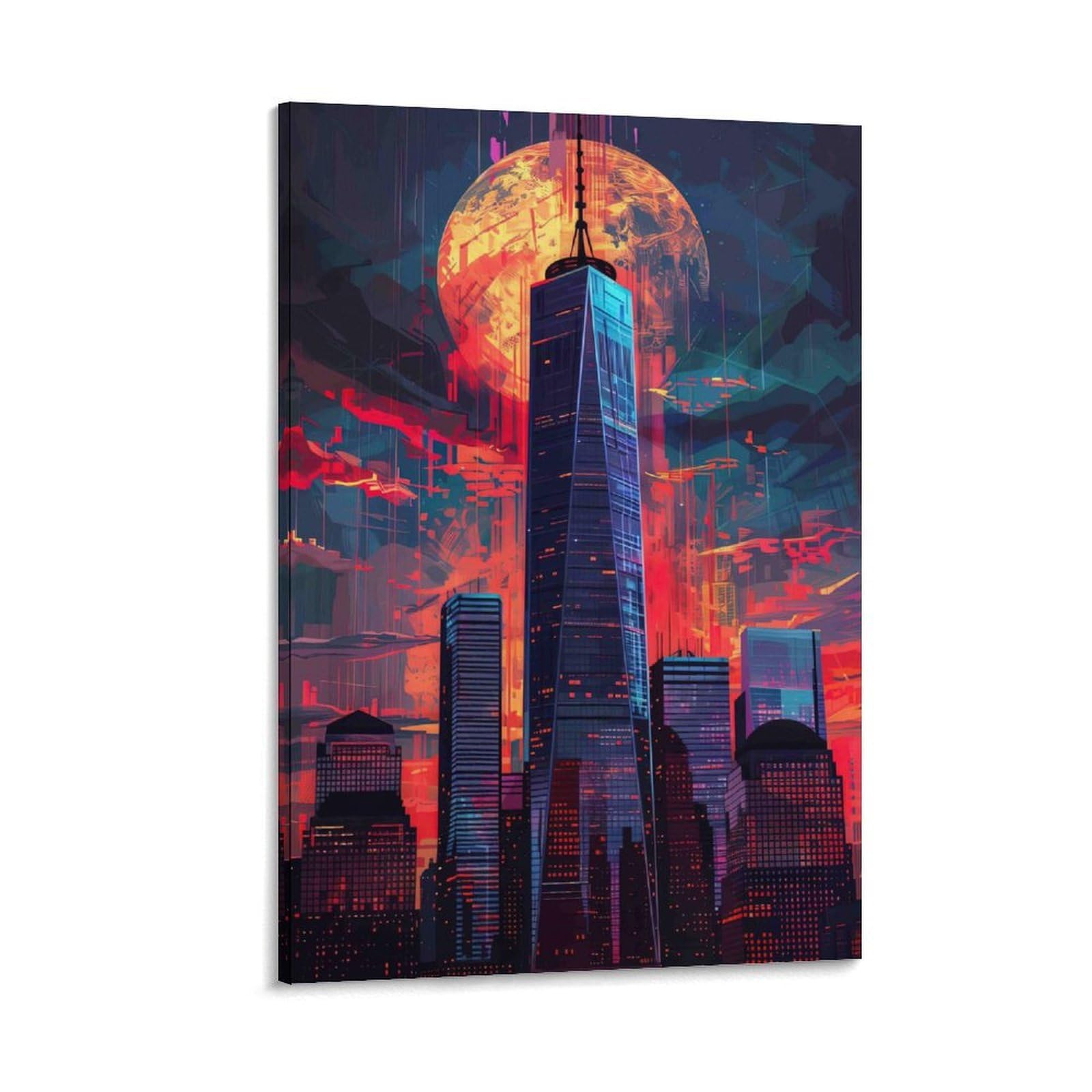 DHBANEIOK Cyberpunk Cityscape Night Wall Decor Poster Giclee Canvas Prints Modern Wall Art Picture Wall Hanging for Bathroom Wall Decor 16x24inch(40x60cm)