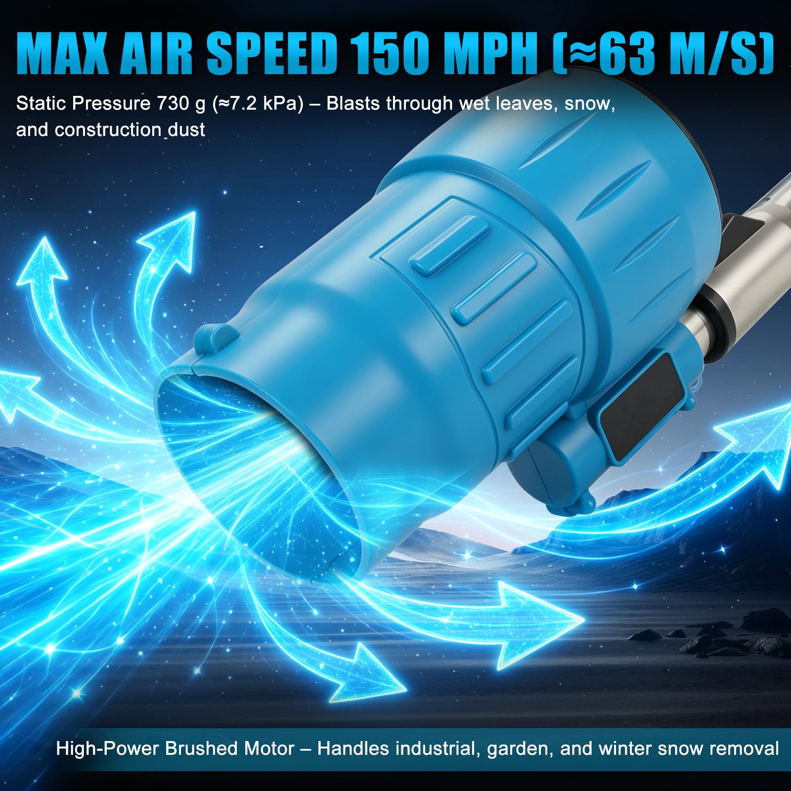 Soffiatore per foglie a batteria compatibile con Makita 18V | Velocità aria 63 m/s, Pressione 750 g, per Foglie, Neve, Polvere e Detriti