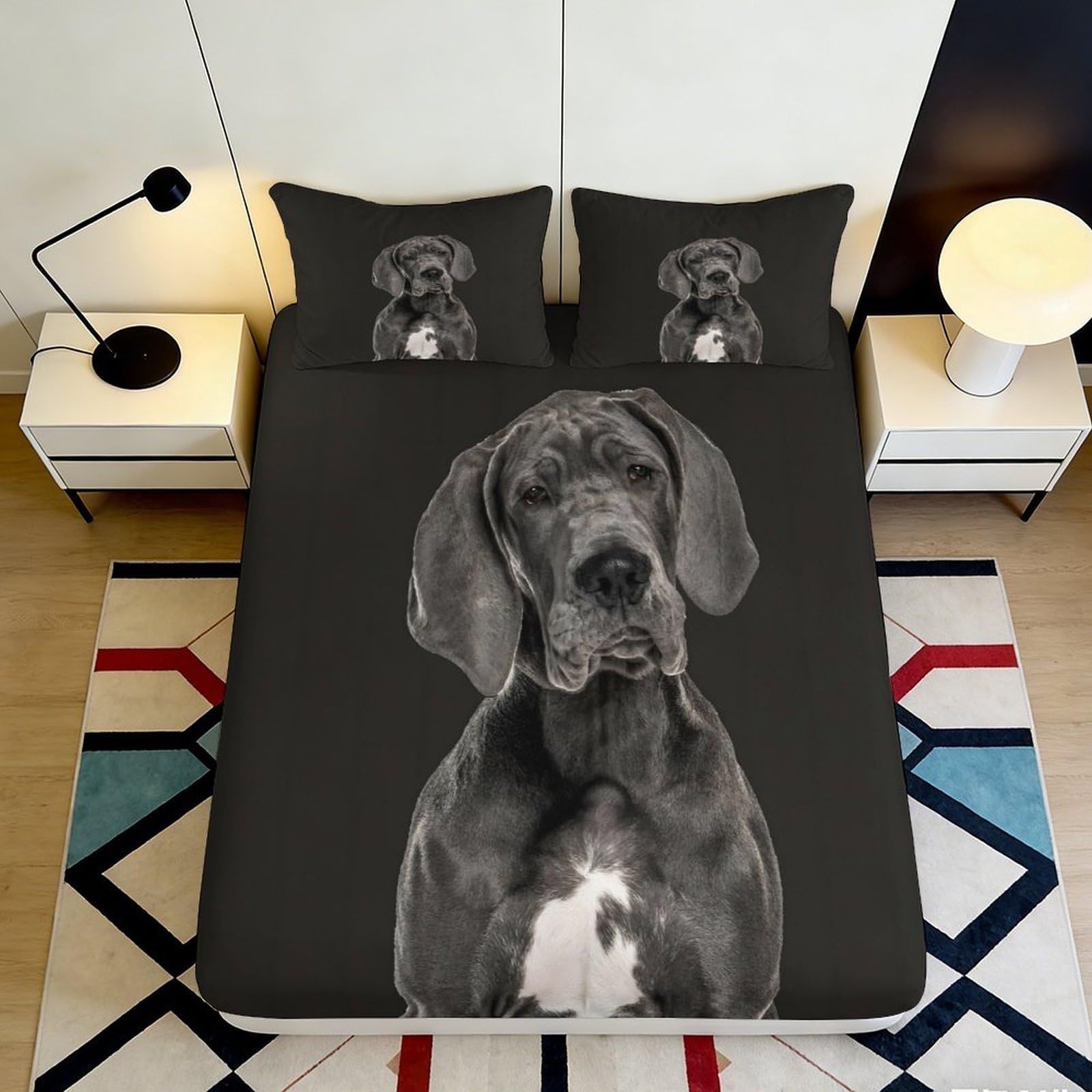 3D Printed Dog Portrait Fitted Sheet Microfiber Soft Black Bed Cover for Bedroom Guest Room Mattress Protection 90x200x25cm