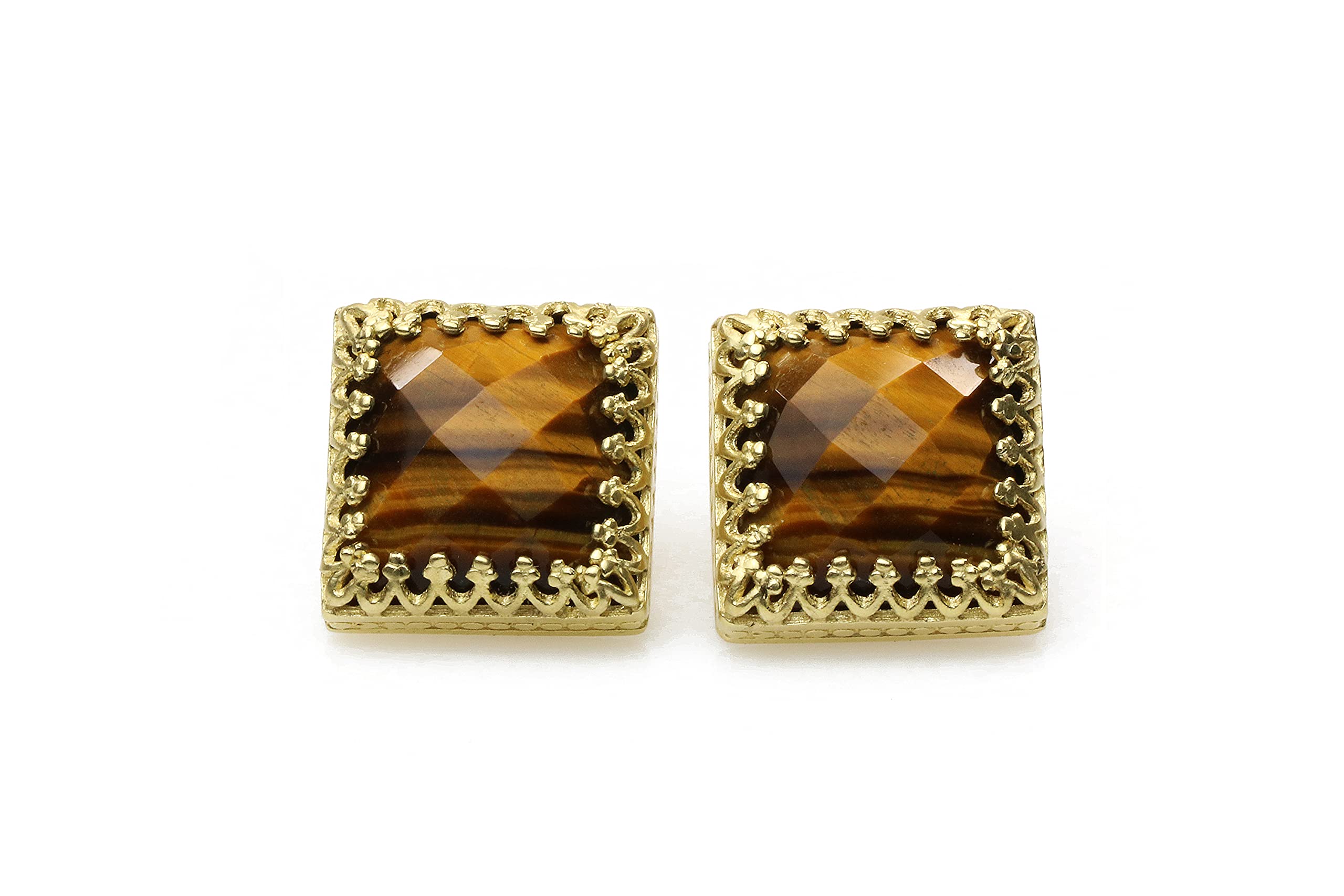 Ojo de Tigre - Pendientes Cuadrados de Piedra Preciosa para Mujer - Pendientes de Plata de Ley de Inspiración Vintage - Elegantes Joyas Hechas a Mano para Mujer - Elija su Material