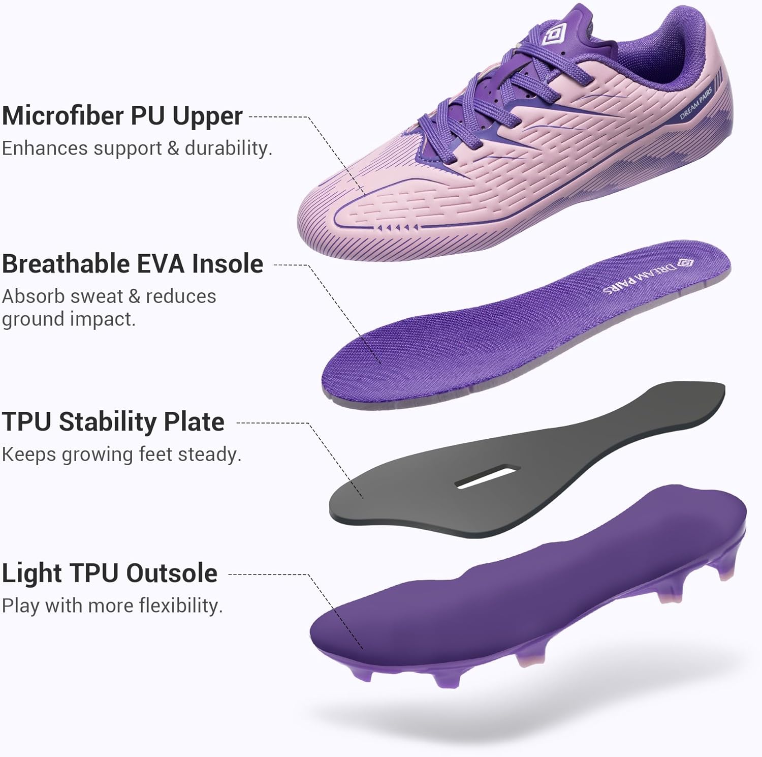 DREAM PAIRS Kids Multi Ground Soccer Cleats with High-Speed Anti-Twist TPU Plate Athletic Football Shoes for Little/Big Kids - Image 4