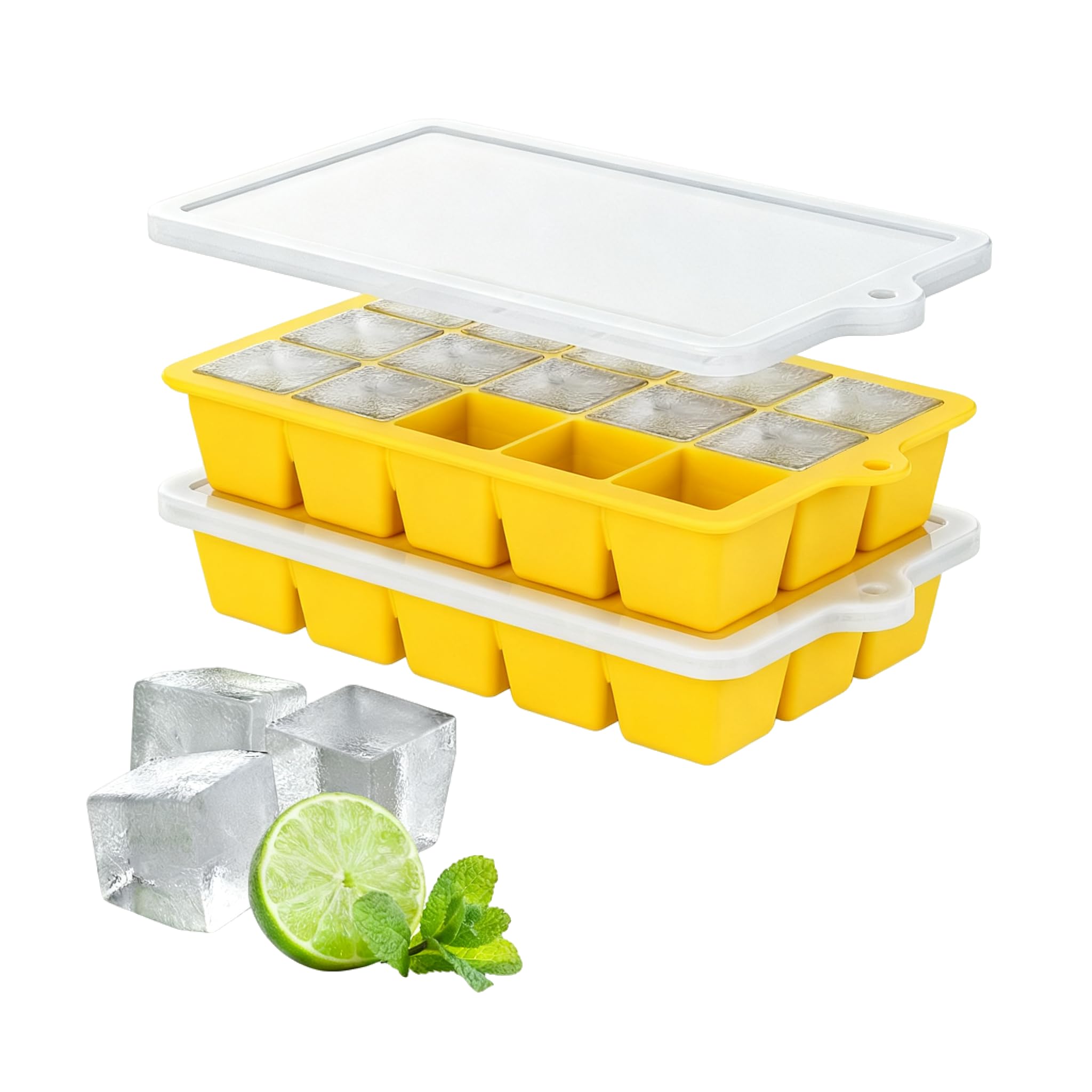 Silicone Ice Cube Tray 2 Pack, HANCELANT Ice Cube Mold, Ice Trays for Freezer with Lid for Whiskey, Cocktail, Drinks and Food, Freezer, BPA Free, Easy Release