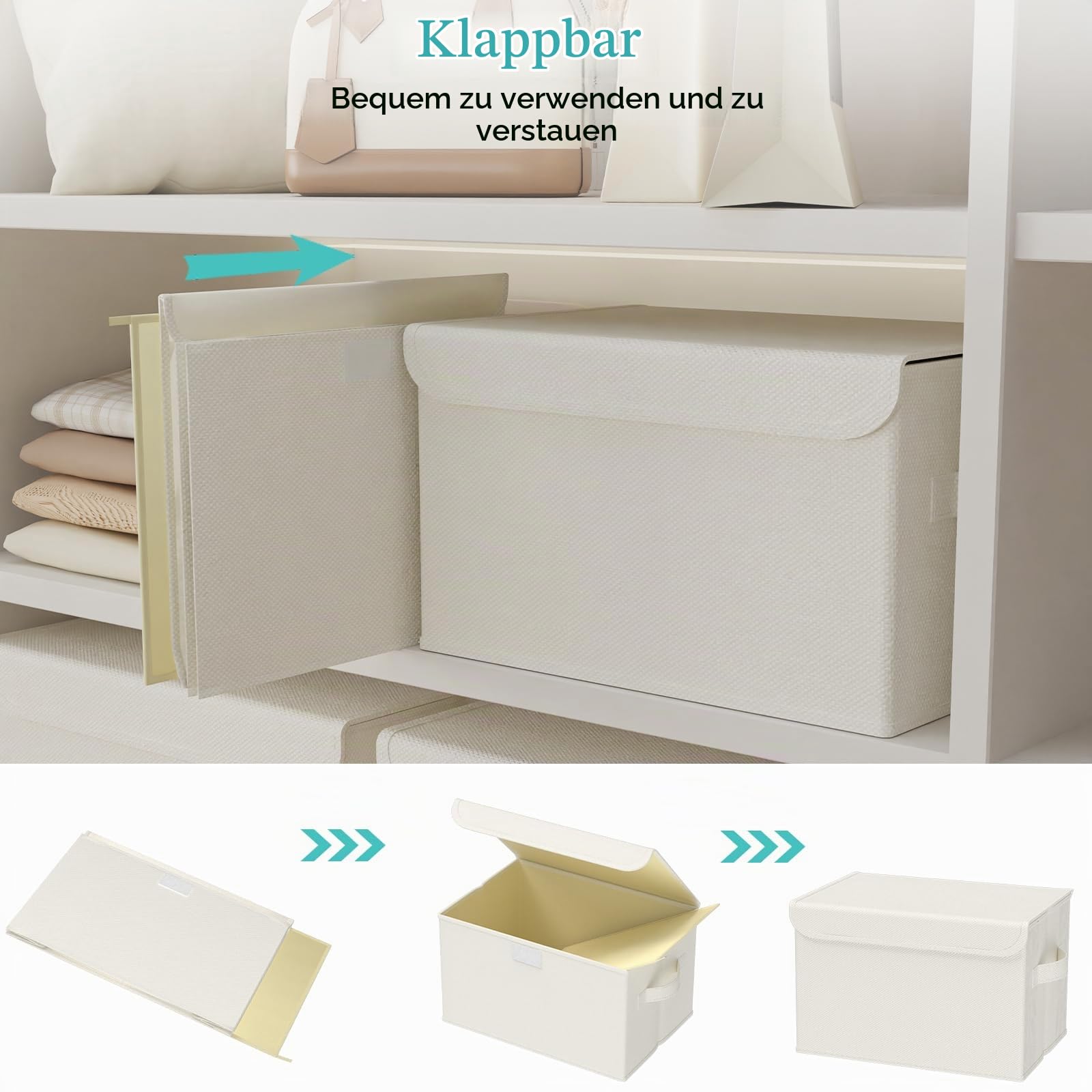 Kisten Aufbewahrung für Schlafzimmer, Beige, 30x23x20 cm, 4 Stück