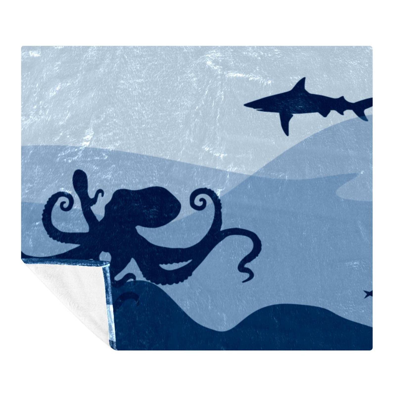 Couverture polaire requin calmar bleu décorative pour chambre