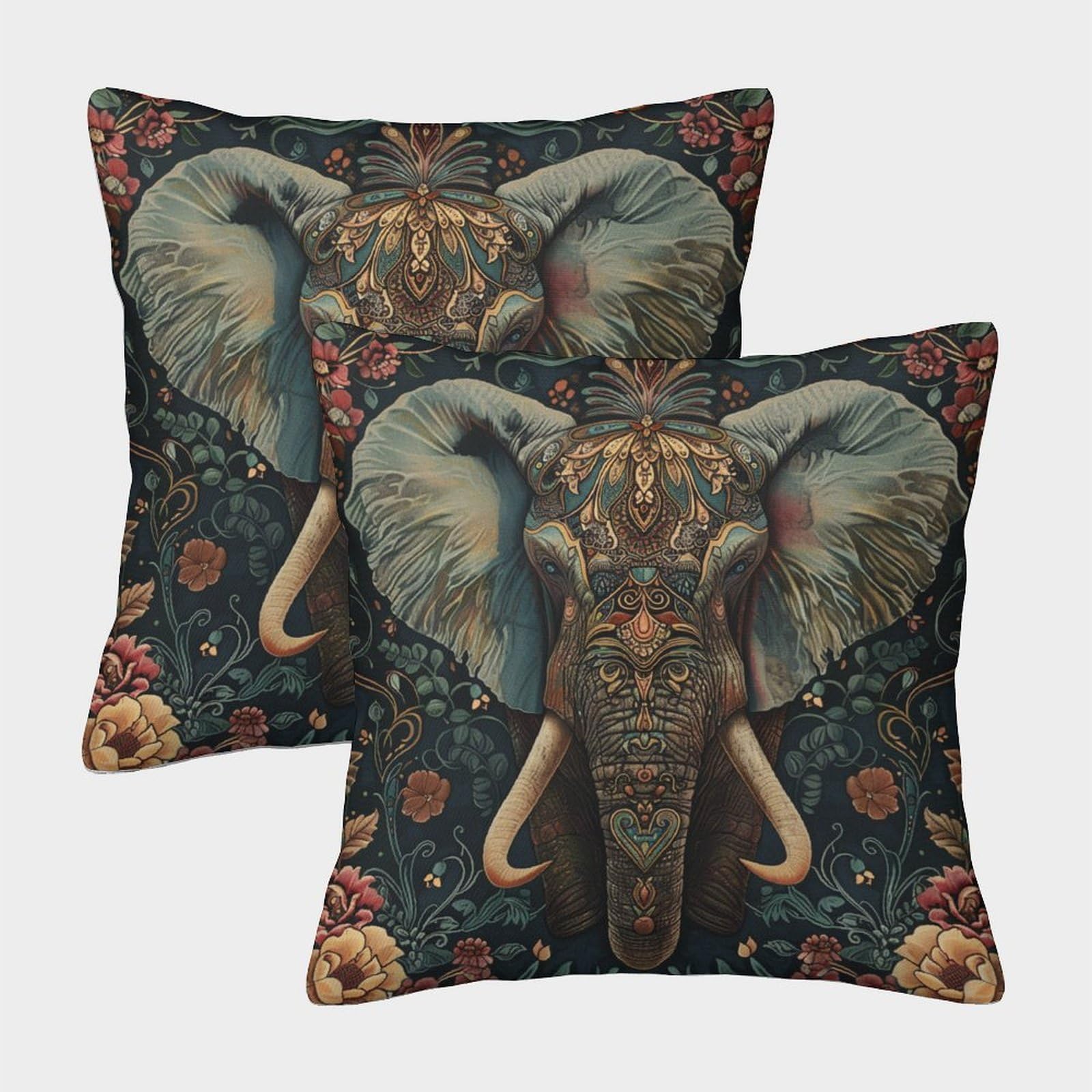 OPANZYYDE Elephant 2pc set Homeware Cushions with Invisible Zipper Decorative Pillow case for Sofa Bed Couch Chair 40x40cm