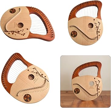 21 String Lyre Harp, Solid Mahogany Wood Musical Instrument with Tuning Wrench, Spare Strings and Cleaning Cloth for Beginners, Adults and Kids, Folk World Music