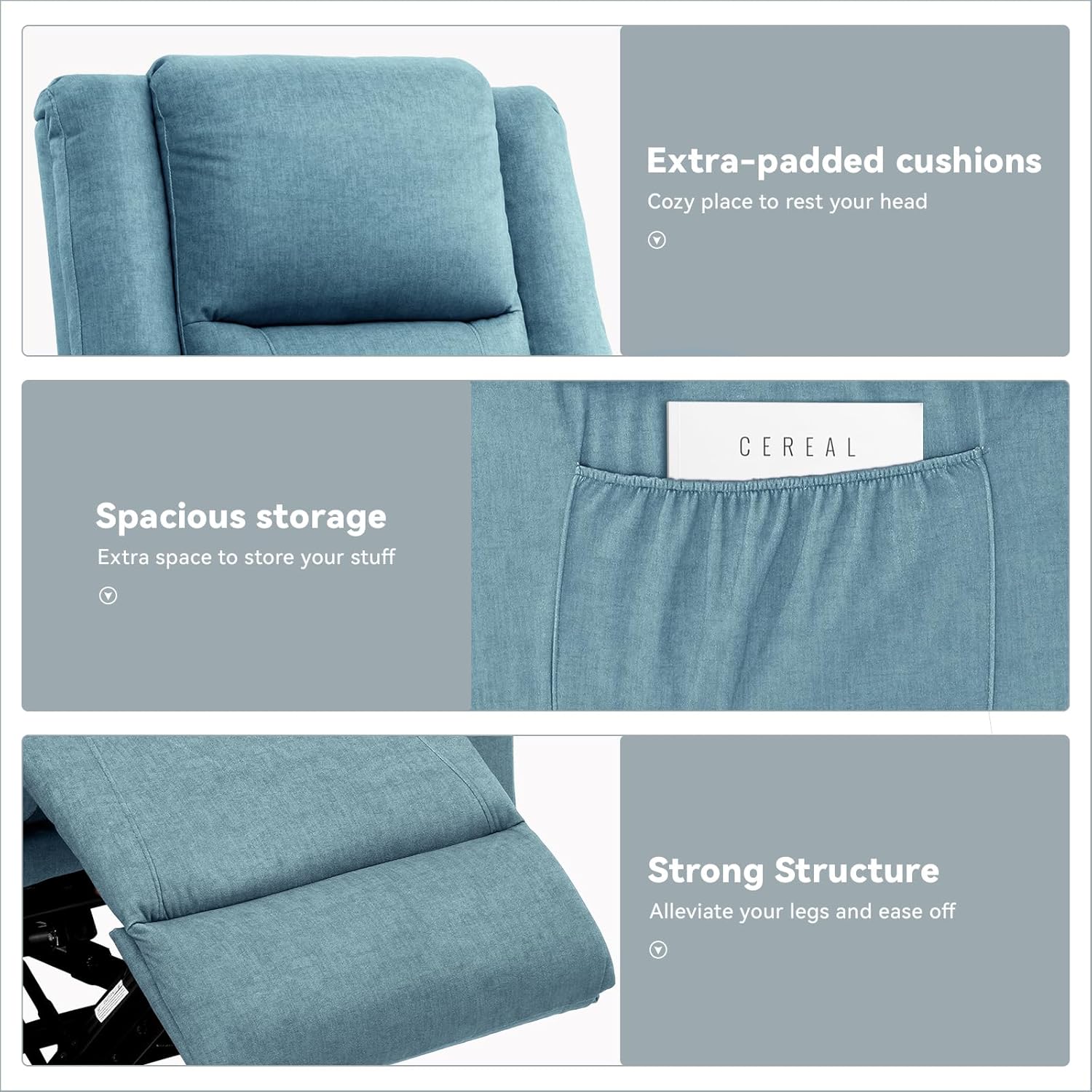 COMHOMA Electric Power Lift Chairs Recliners for Elderly,Recliner Chair with Massage and Heat,2 Side Pockets, USB Ports, Fabric(Blue)
