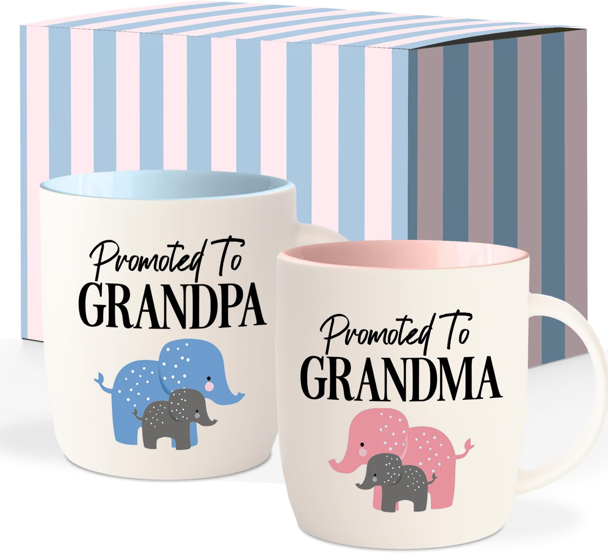 Triple Gifffted Promoted To Grandparents Coffee Mugs for New Best Grandma and Grandpa, Gifts Ideas First Time Grandparent Baby Reveal Pregnancy Announcement Christmas, Ceramic 13Oz