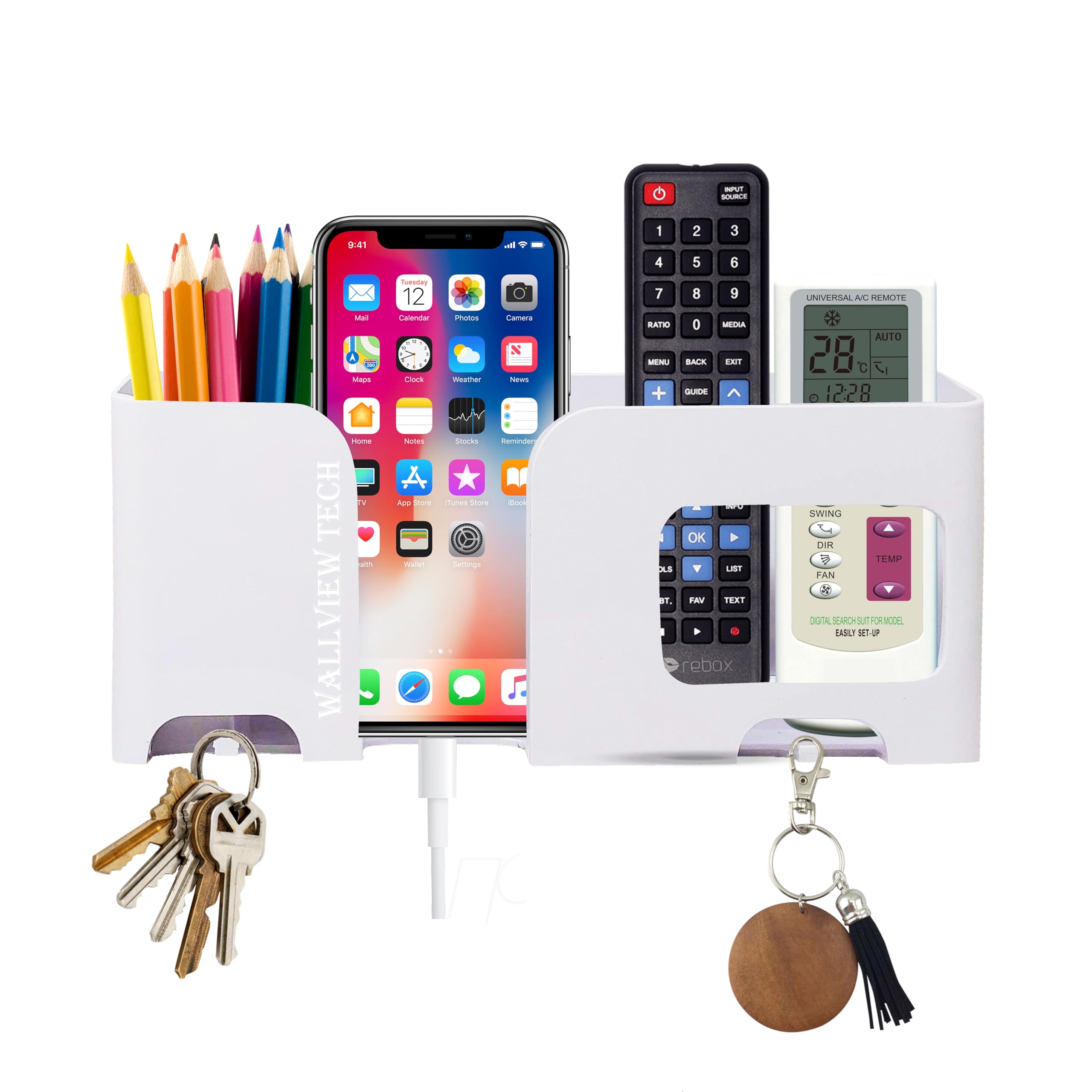 Mobile Holder | Plastic Storage Case For AC/TV Remotes | Multi-Purpose Phone Stand For Charging | Remote Organiser | Smart Stand Gadget (White),Stationary, Cosmetics