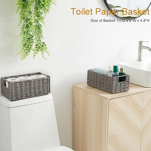 Miniatura 8 de Vagusicc Cestas de mimbre para almacenamiento, juego de 4 cubos de almacenamiento de cuerda de papel redondas tejidas a mano, color gris