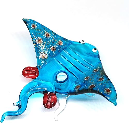 Miniatura 1 de ZOOCRAFT Figura de cristal de mantarraya azul soplado a mano, adorno coleccionable para acuario en miniatura, decoración costera, 3.0 x 3.1 x 1.3