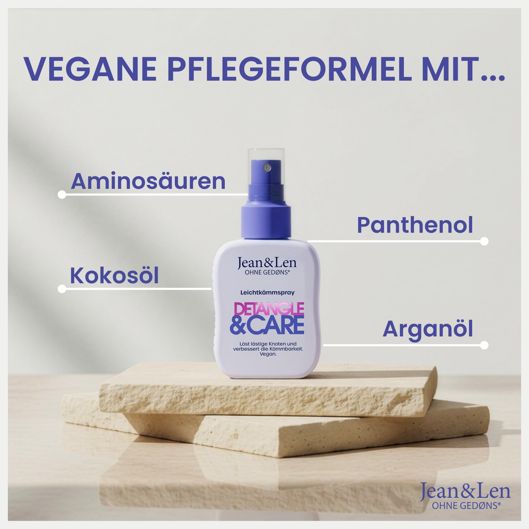 Jean & Len Leichtkämmspray Detangle & Care, für jeden Haartyp geeignet, entwirrt das Haar & verbessert die Kämmbarkeit, fruchtiger Duft, Detangling, ohne Silikone & Parabene, vegan, 100 ml - 4