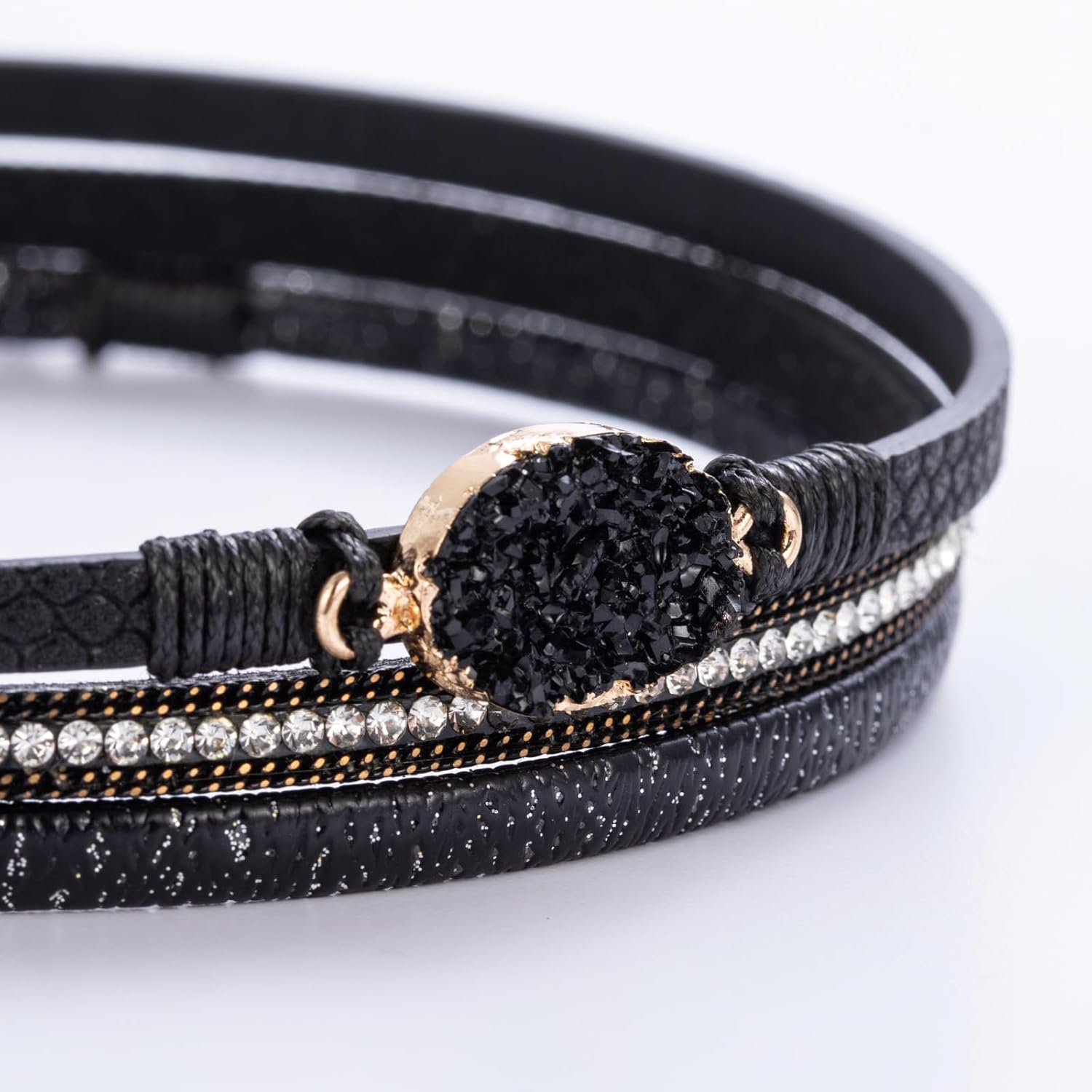 FANCY SHINY Boho Leather Wrap Bracelet Stackable Chunky Crystal Cuff Bracelets Western Jewelry Summer Beach Outfits for Women - Image 5