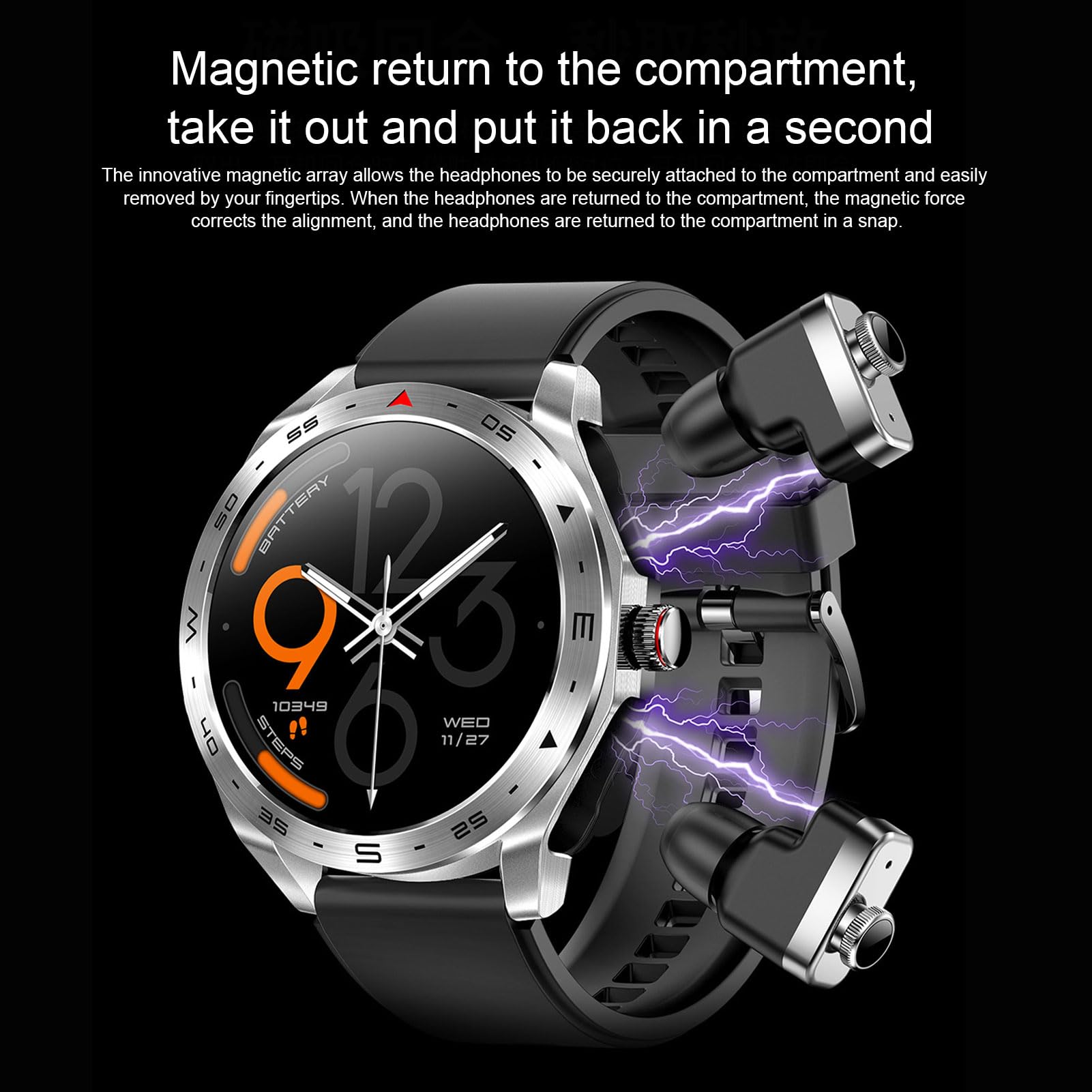 Smartwatch 2 in 1 con Auricolari Bluetooth Orologio Sportivo Innovativo Impermeabile per Viaggiatori di Fitness Realizzato in ABS e Lega di Zinco