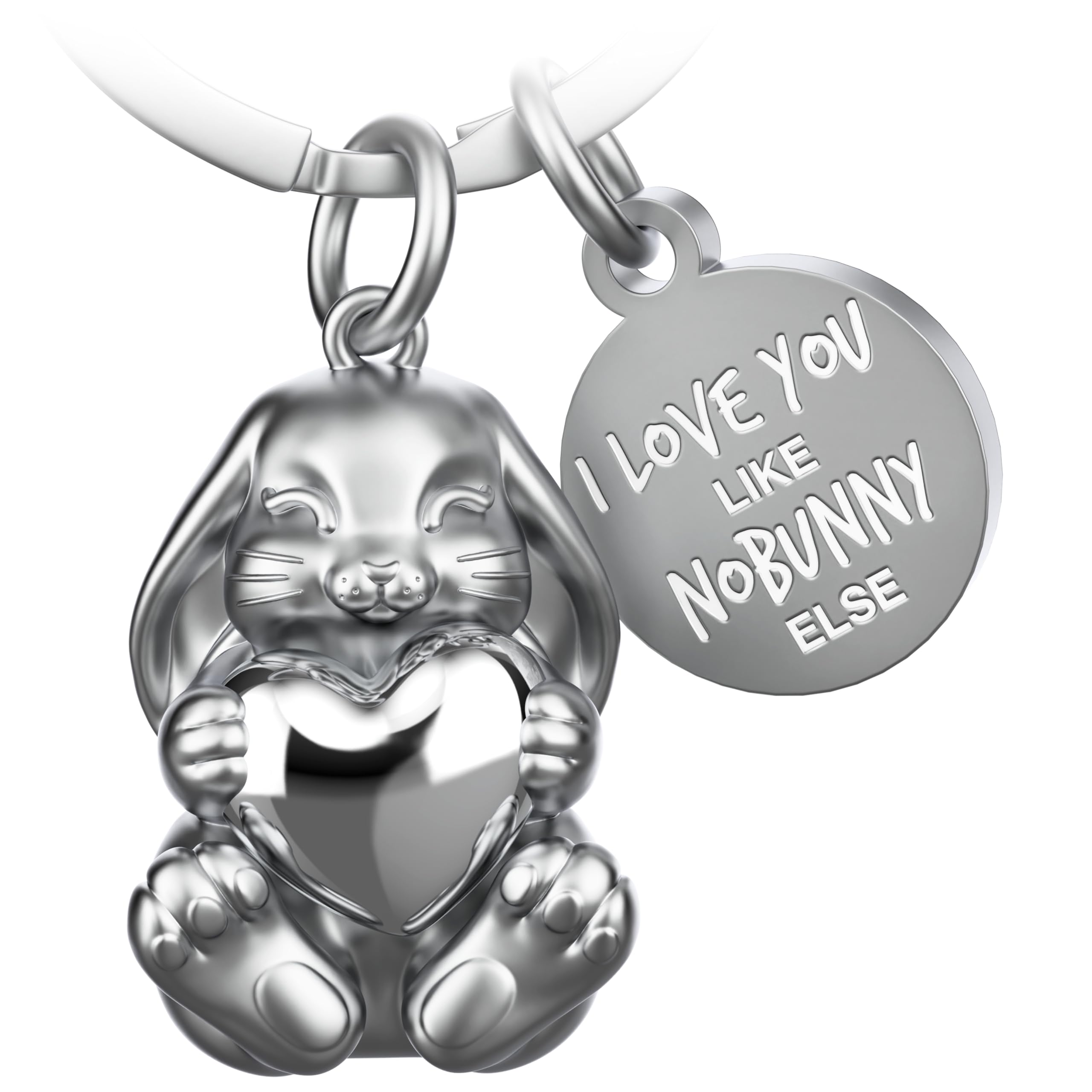FABACH Rabbit Keyring Bunny with Heart - Lucky Charm Rabbit Gifts Girlfriend - Partner Gifts Love Key Ring Couples Anniversary - I Love You Like Nobunny Else, silver, 1, Modern