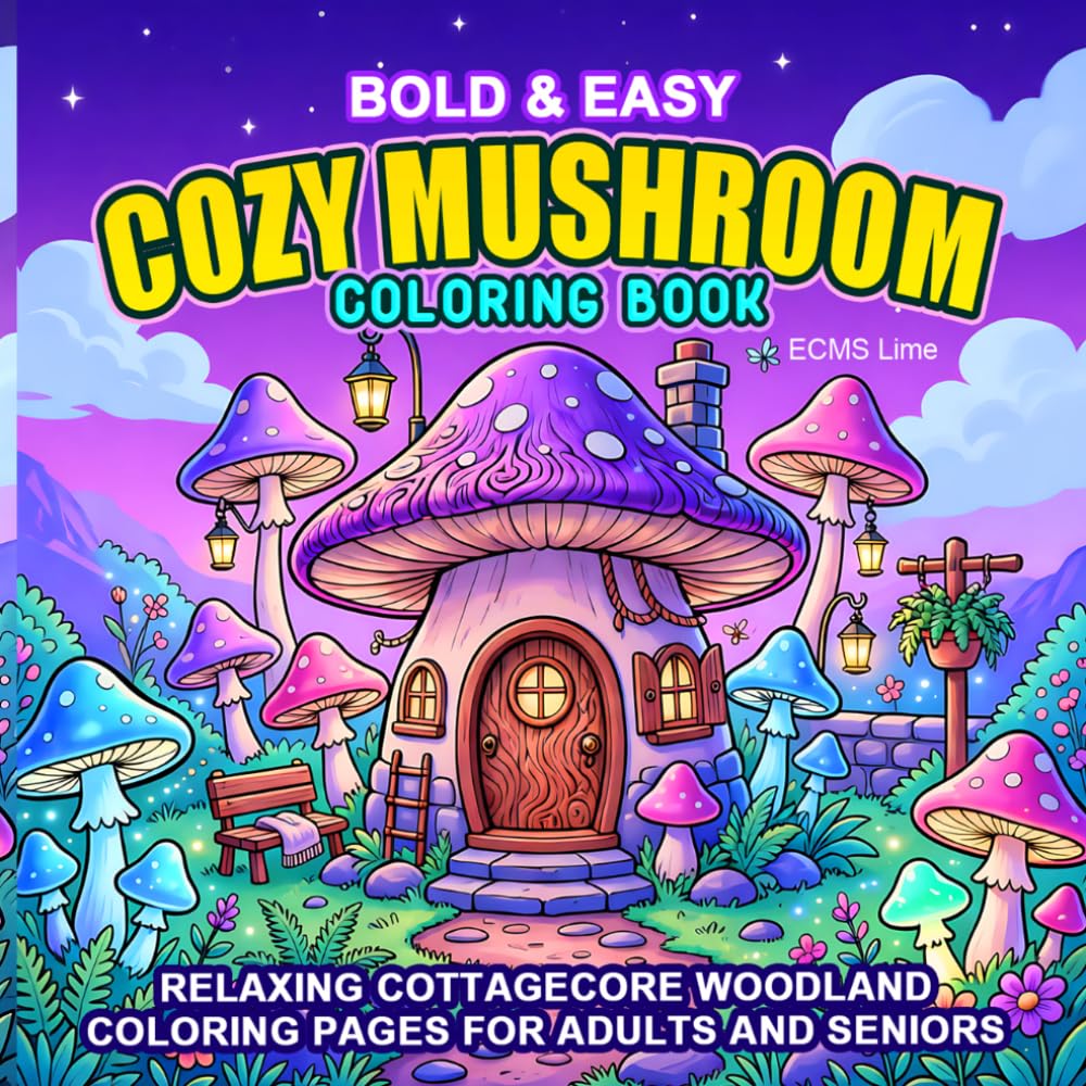 Bold & Easy Cozy Mushroom Coloring Book: Relaxing Cottagecore Woodland Coloring Pages for Adults and Seniors