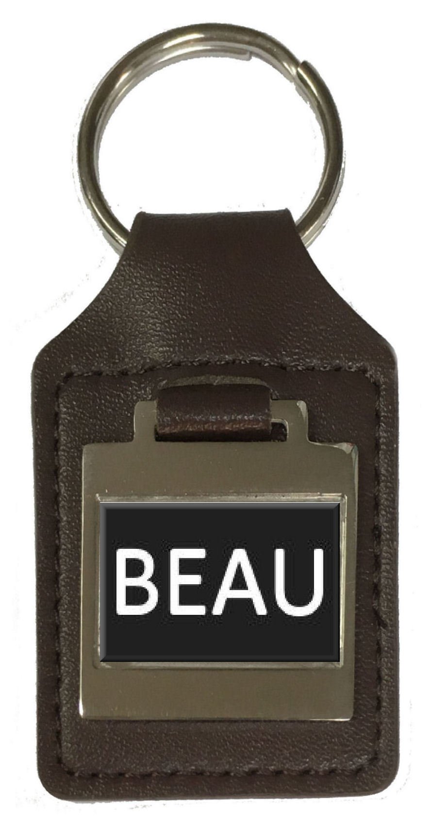 Beau - Llavero de piel con nombre de cumpleaños, grabado opcional, Brown