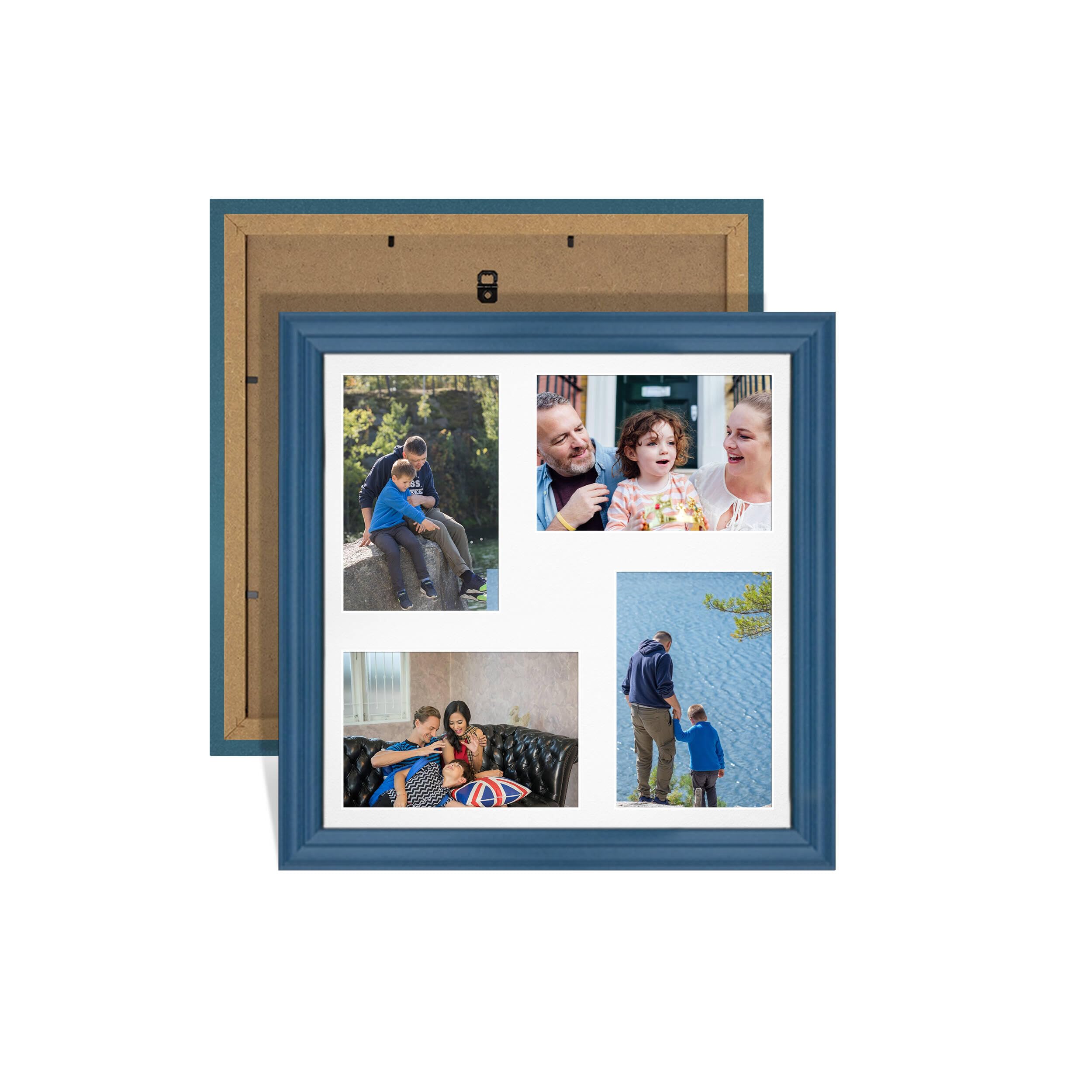 Alison Kingsgate Navy Blue 12x12 Photo frames for multiple pictures - 4 Apertures Collage Frame with White Mount - Holds (4x) 6x4 Photos - Engineered Wood & Perspex