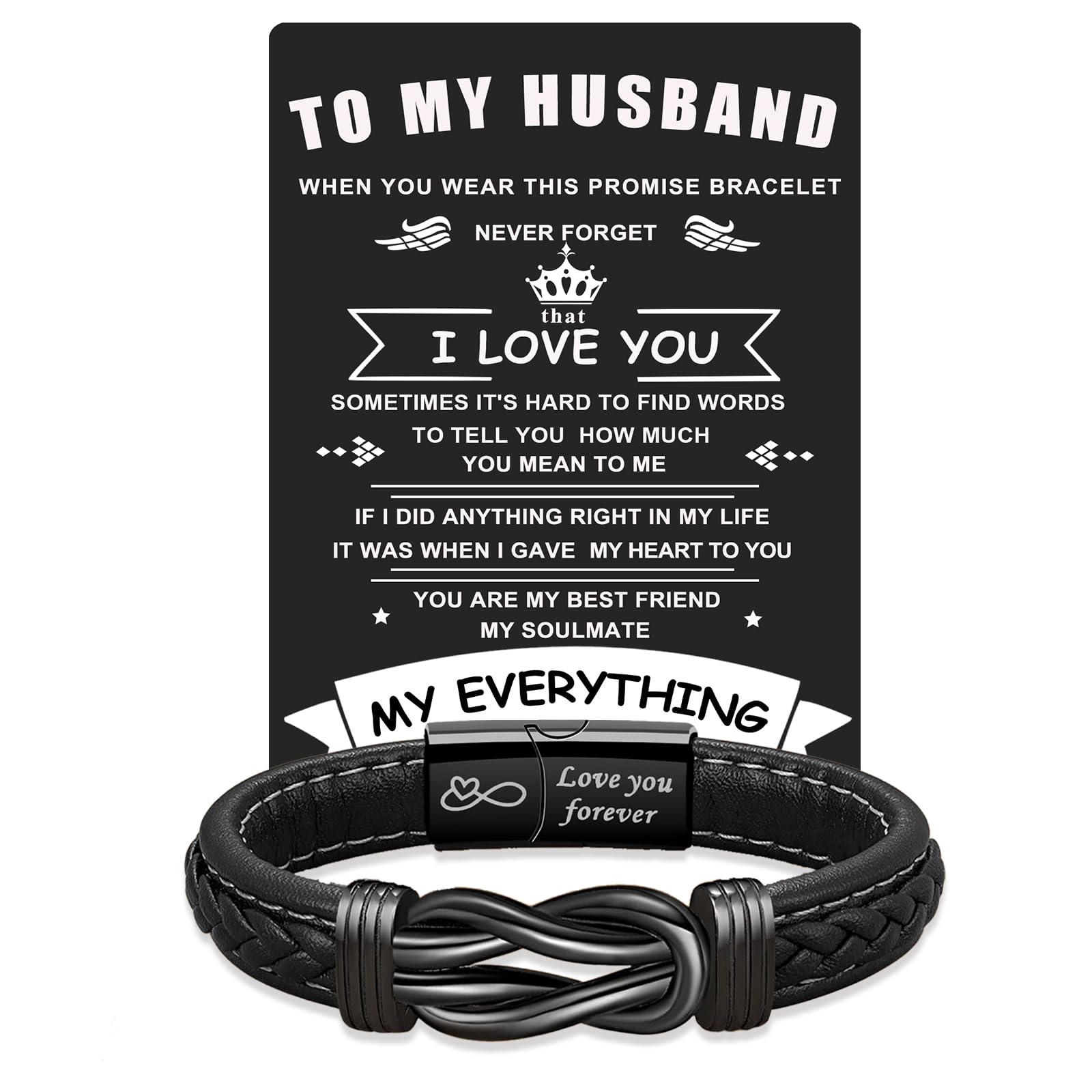 VGWON Husband Boyfriend Son Grandson Couple Gift for Him Mens Bracelet To My Man Leather Bracelet I Love