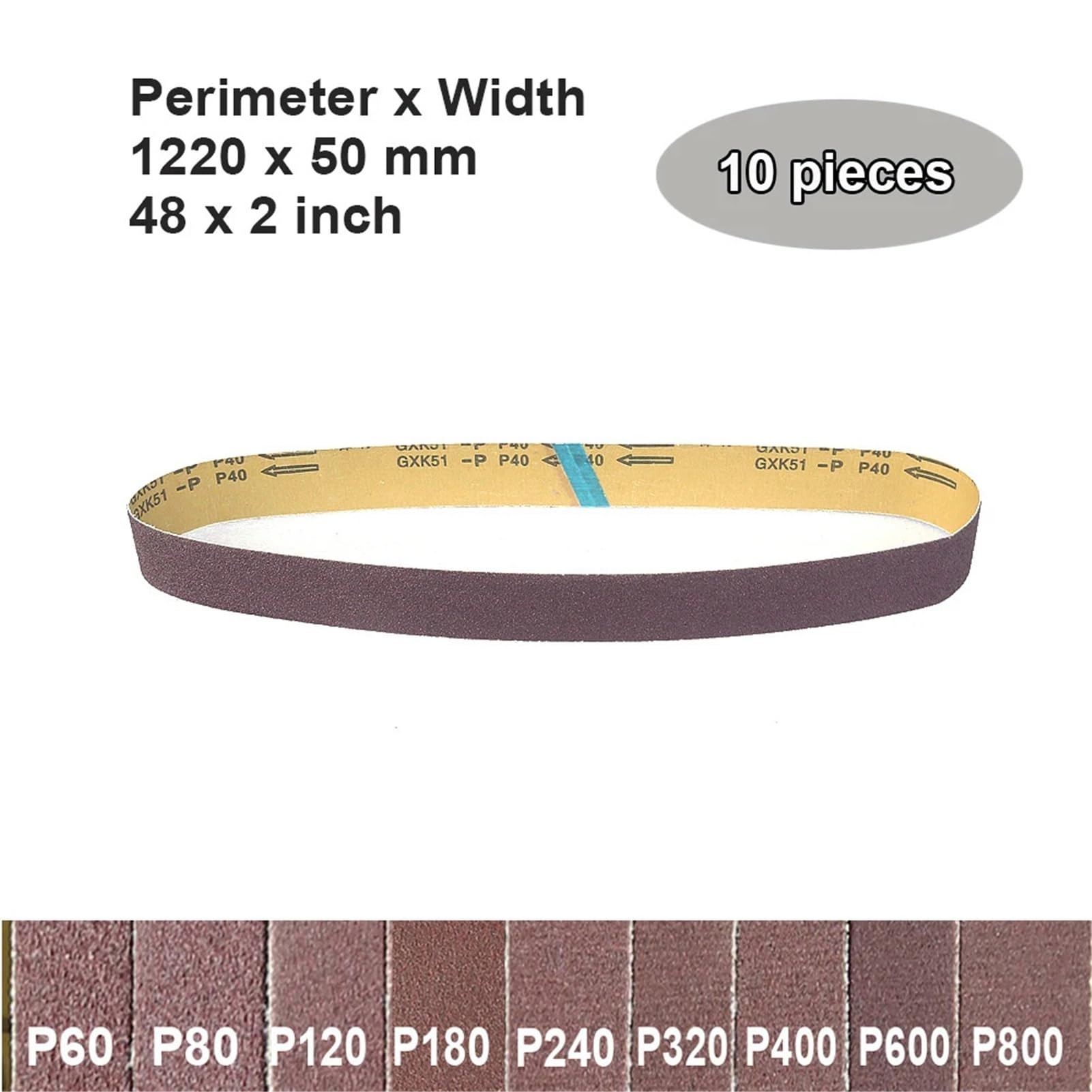 1 szt. taśm ściernych 1220 mm do szlifierki - taśma ścierna AO z cyrkonii, ziarnistość P40-P800, idealna do drewna, metalu i innych materiałów(1220x150mmxP80)