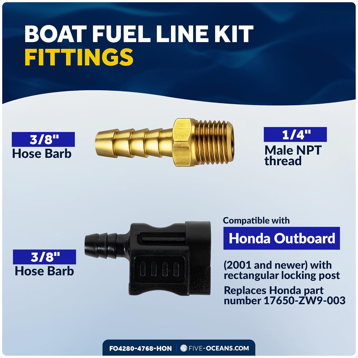 Five Oceans Marine Boat Fuel Line Assembly with Primer Bulb Kit - Compatible with Honda, 3/8-Inch x 6-Foot, EPA/CARB Approved - FO4280-4768-HON