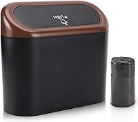 Vista 22 de Accmor - Paquete de 2 mini botes de basura con tapa para automóvil, organizador pequeño de basura con bolsa de basura, para colgar, a prueba