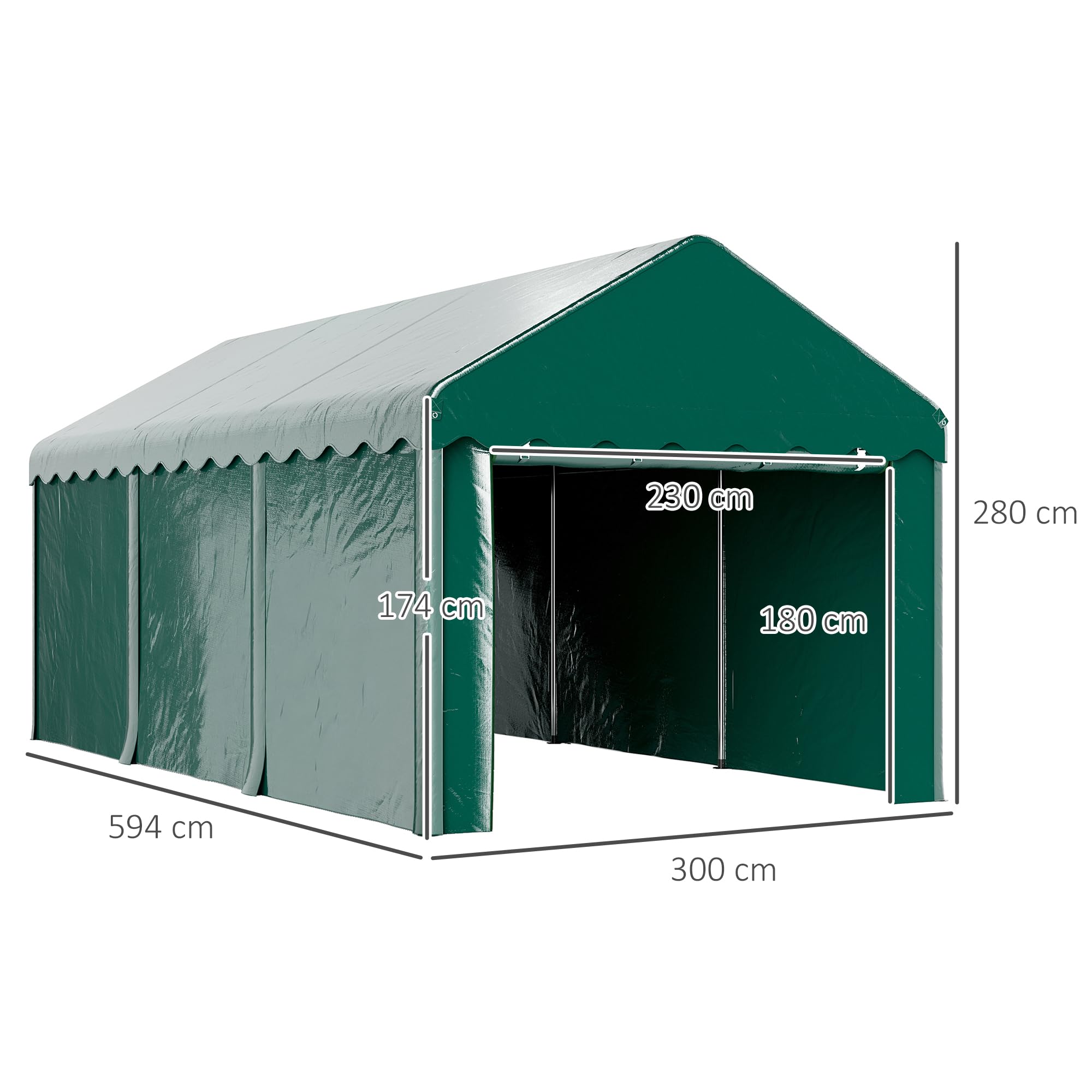 Outsunny Carport Abri Voiture Extérieur 2 Portes Enroulables 3 x 6 m Vert | Tente de Garage, Tente de Stockage, Résistant aux UV, Étanche, Toile en PE 200 g, pour Camion, Bateau, Voiture