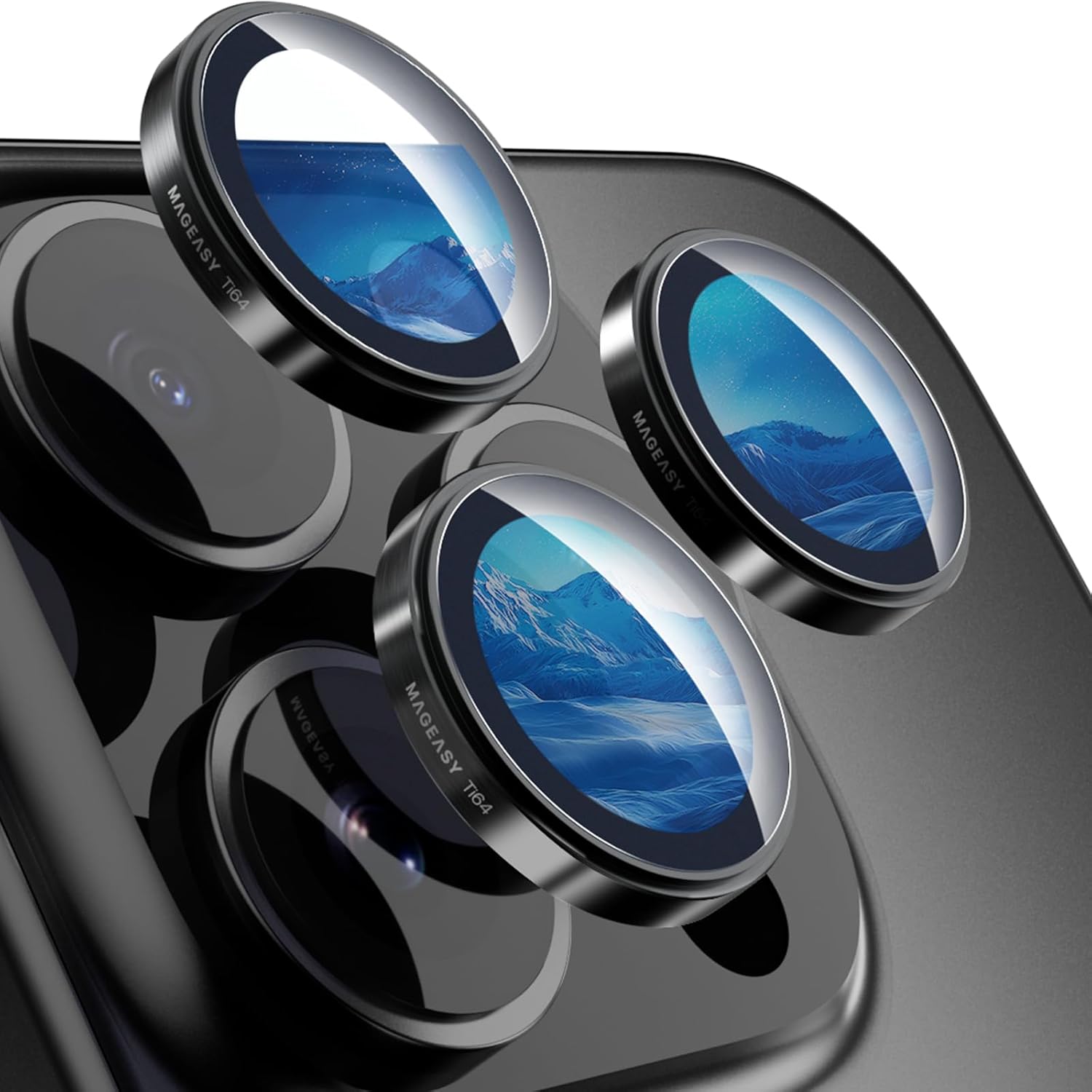 MAGEASY Sapphire Lens Protector for iPhone 16 Pro 6.3" & iPhone 16 Pro Max 6.9" (3 Lens) - Titanium Black (Ti64) | Lenz