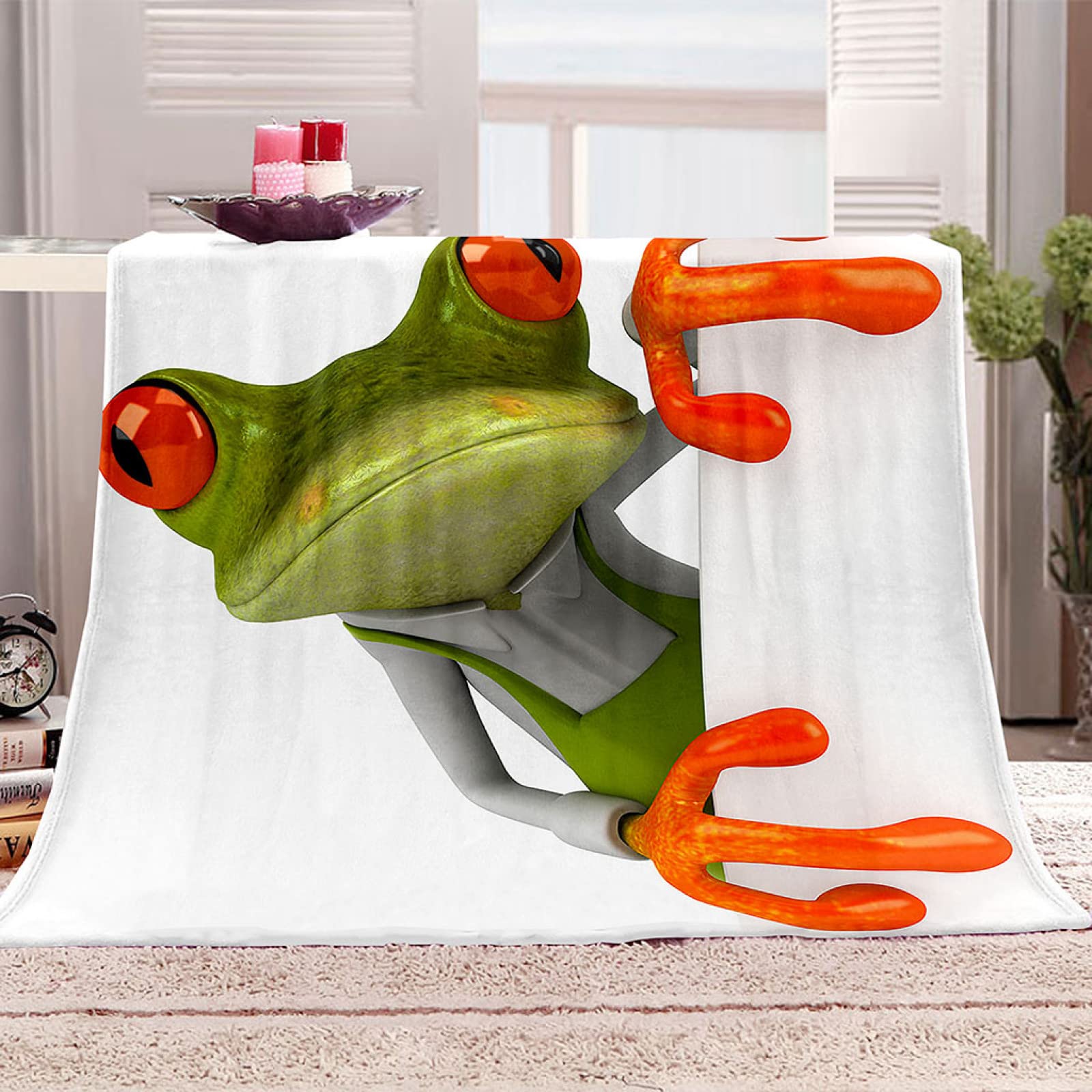 Couverture polaire douce flanelle grenouille 3D thermique et hypoallergénique