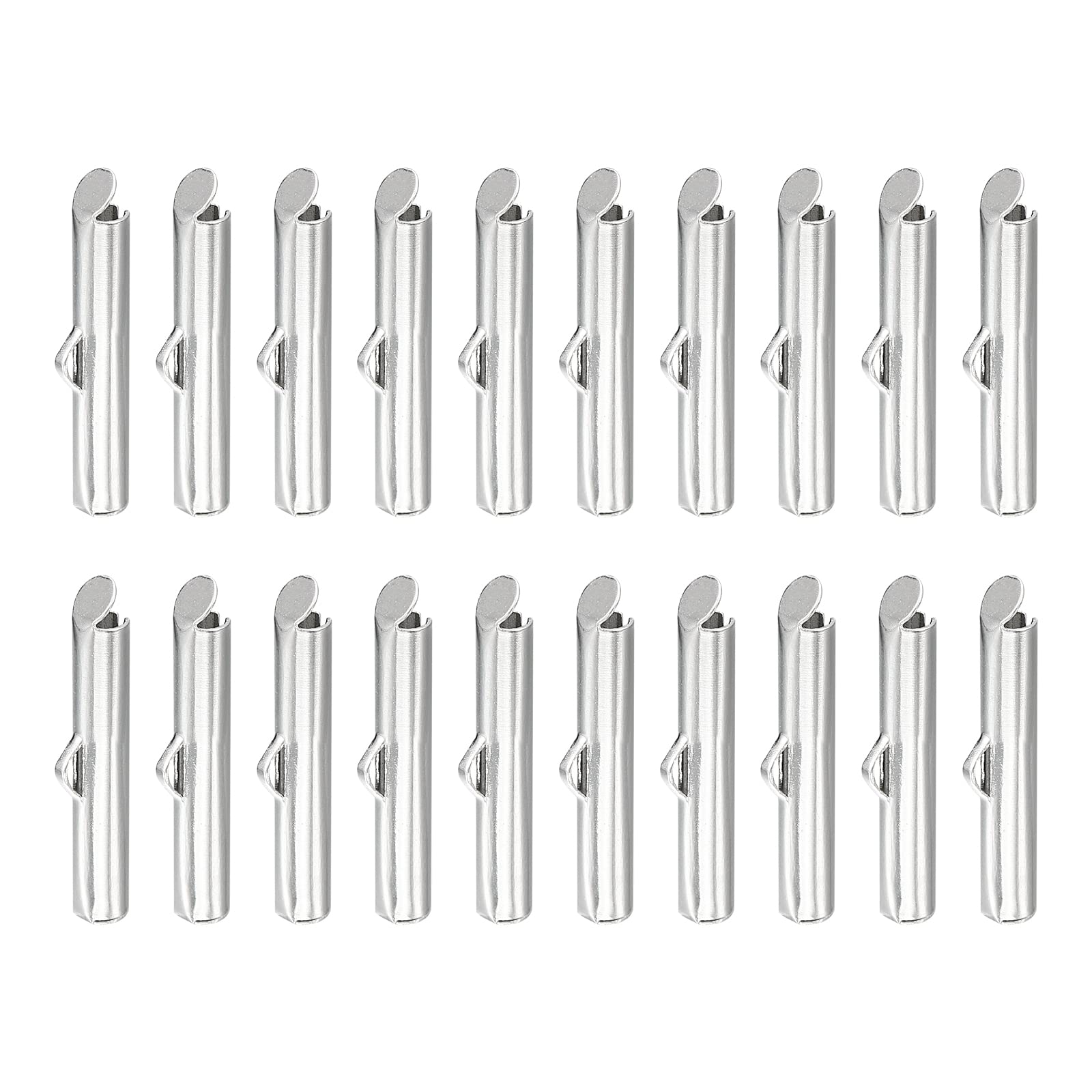 sourcing map 100Pcs Slide on End Clasps, 20mm Tube Ball Bead Slider Crimp Ends for Multi-Strand DIY Craft Making, Silver White